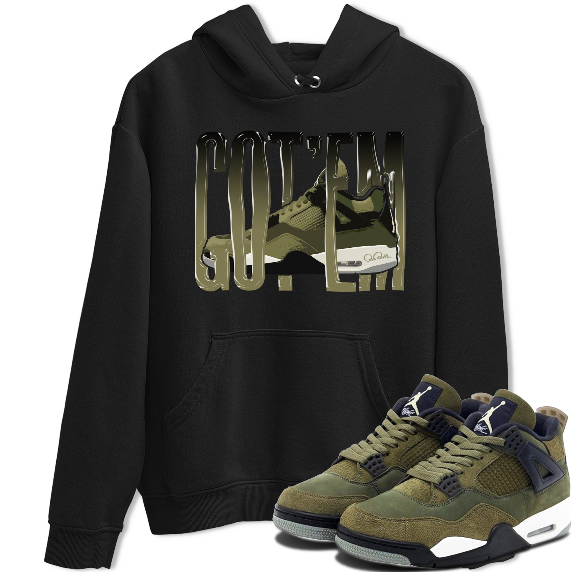 Air Jordan 4 Medium Olive shirt to match jordans streetwear brand Wiggling Gotem sneaker tees AJ4Medium Olive Drip Gear Zone Unisex Black 1 T-Shirt