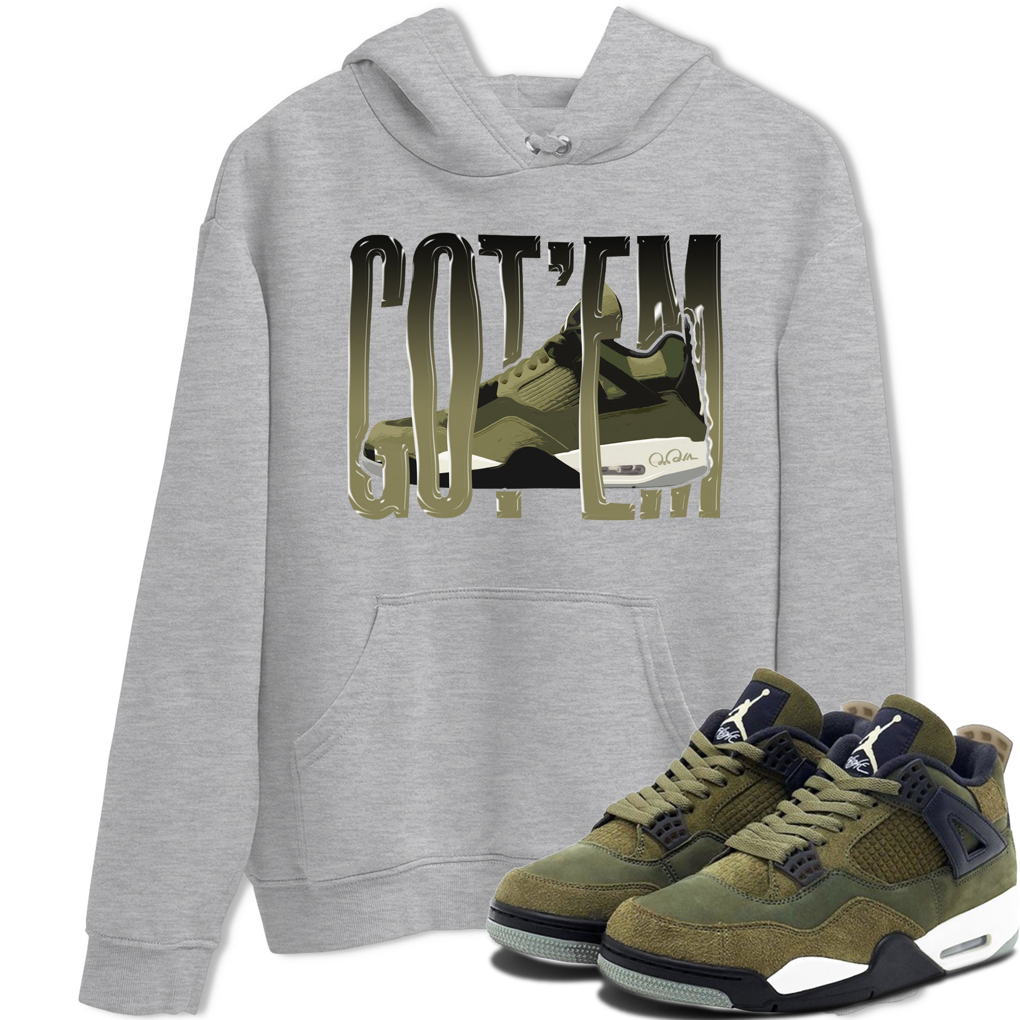 Air Jordan 4 Medium Olive shirt to match jordans streetwear brand Wiggling Gotem sneaker tees AJ4Medium Olive Drip Gear Zone Unisex Heather Grey 1 T-Shirt