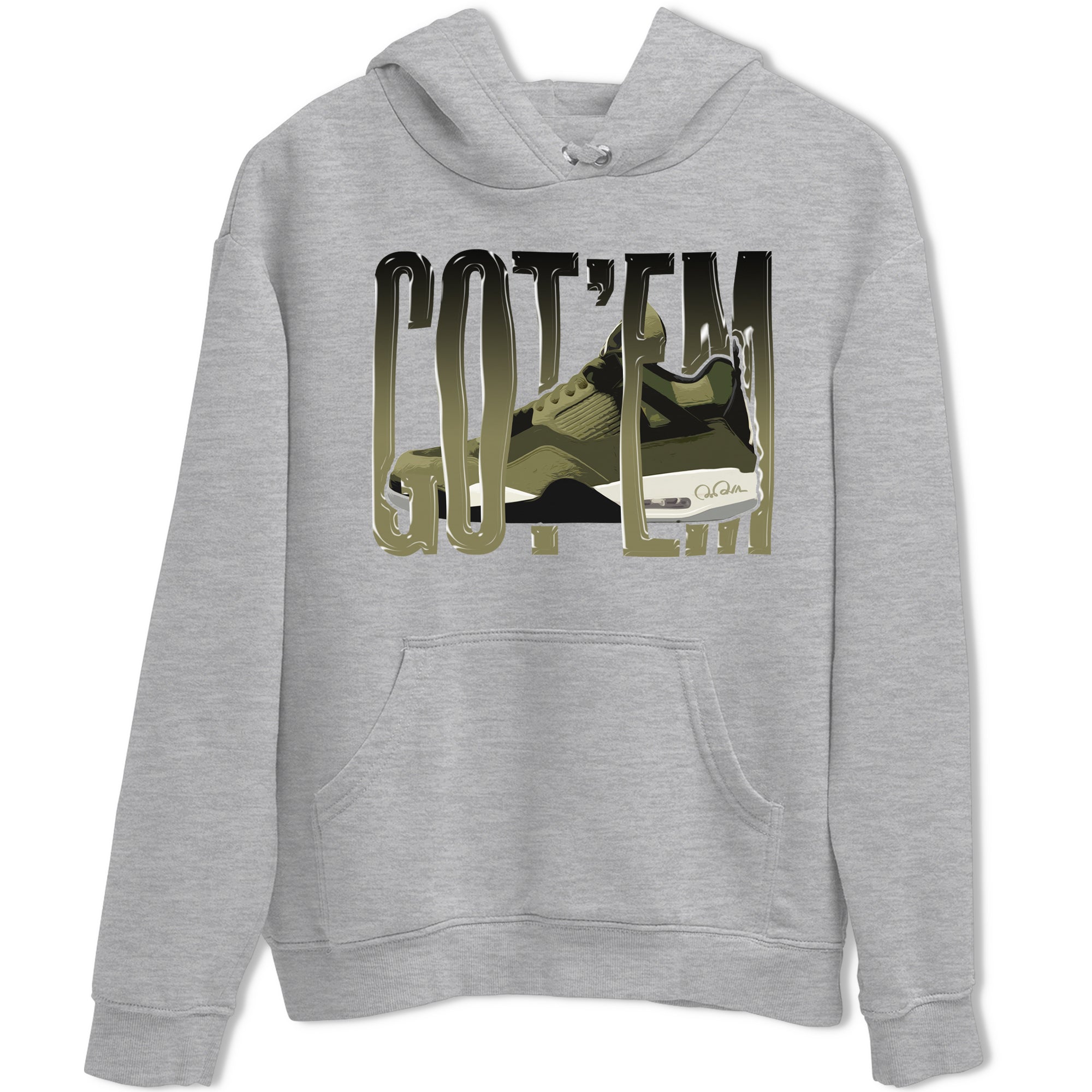 Air Jordan 4 Medium Olive shirt to match jordans streetwear brand Wiggling Gotem sneaker tees AJ4Medium Olive Drip Gear Zone Unisex Heather Grey 2 T-Shirt