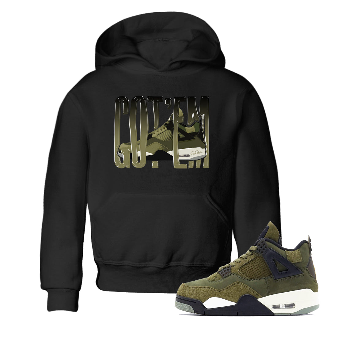 Air Jordan 4 Medium Olive shirt to match jordans streetwear brand Wiggling Gotem sneaker tees AJ4Medium Olive Drip Gear Zone Baby Toddler Black 1 T-Shirt