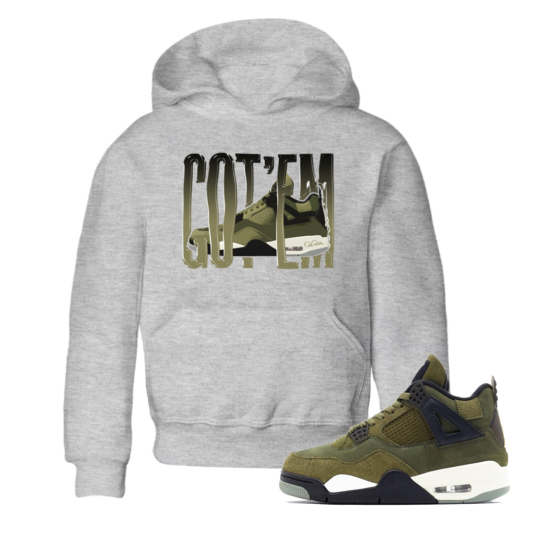 Air Jordan 4 Medium Olive shirt to match jordans streetwear brand Wiggling Gotem sneaker tees AJ4Medium Olive Drip Gear Zone Baby Toddler Heather Grey 1 T-Shirt