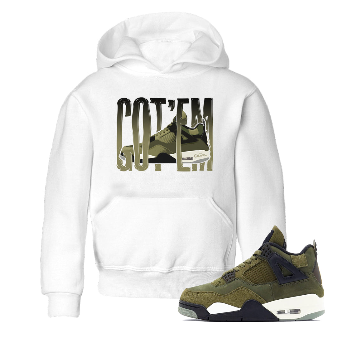 Air Jordan 4 Medium Olive shirt to match jordans streetwear brand Wiggling Gotem sneaker tees AJ4Medium Olive Drip Gear Zone Baby Toddler White 1 T-Shirt