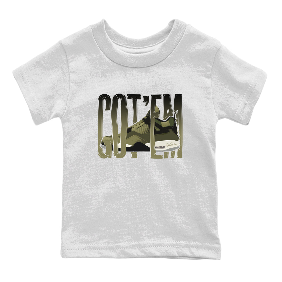 Air Jordan 4 Medium Olive shirt to match jordans streetwear brand Wiggling Gotem sneaker tees AJ4Medium Olive Drip Gear Zone Baby Toddler White 2 T-Shirt