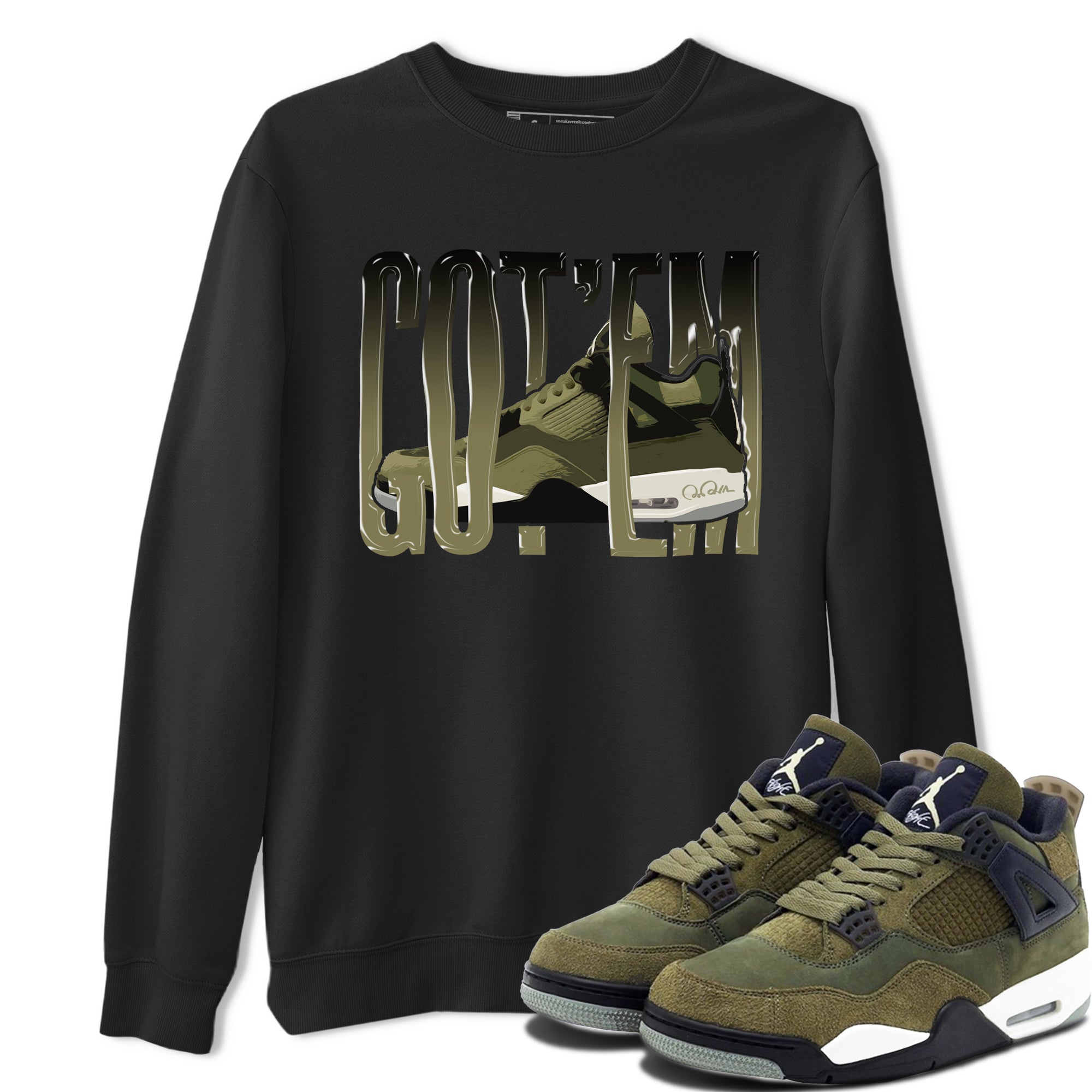 Air Jordan 4 Medium Olive shirt to match jordans streetwear brand Wiggling Gotem sneaker tees AJ4Medium Olive Drip Gear Zone Unisex Black 1 T-Shirt