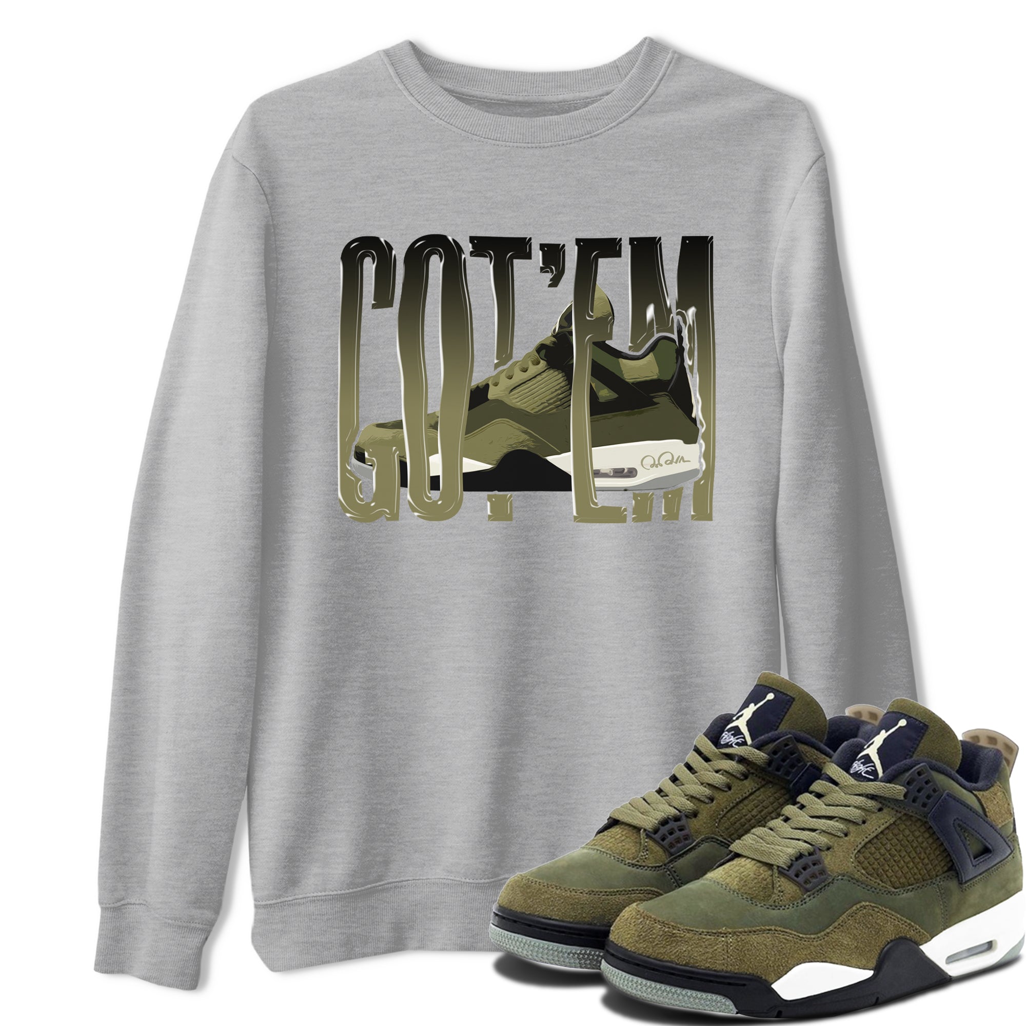 Air Jordan 4 Medium Olive shirt to match jordans streetwear brand Wiggling Gotem sneaker tees AJ4Medium Olive Drip Gear Zone Unisex Heather Grey 1 T-Shirt