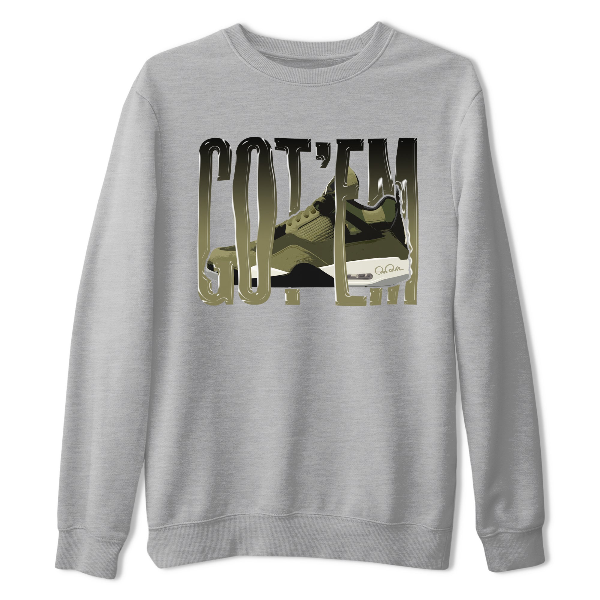 Air Jordan 4 Medium Olive shirt to match jordans streetwear brand Wiggling Gotem sneaker tees AJ4Medium Olive Drip Gear Zone Unisex Heather Grey 2 T-Shirt
