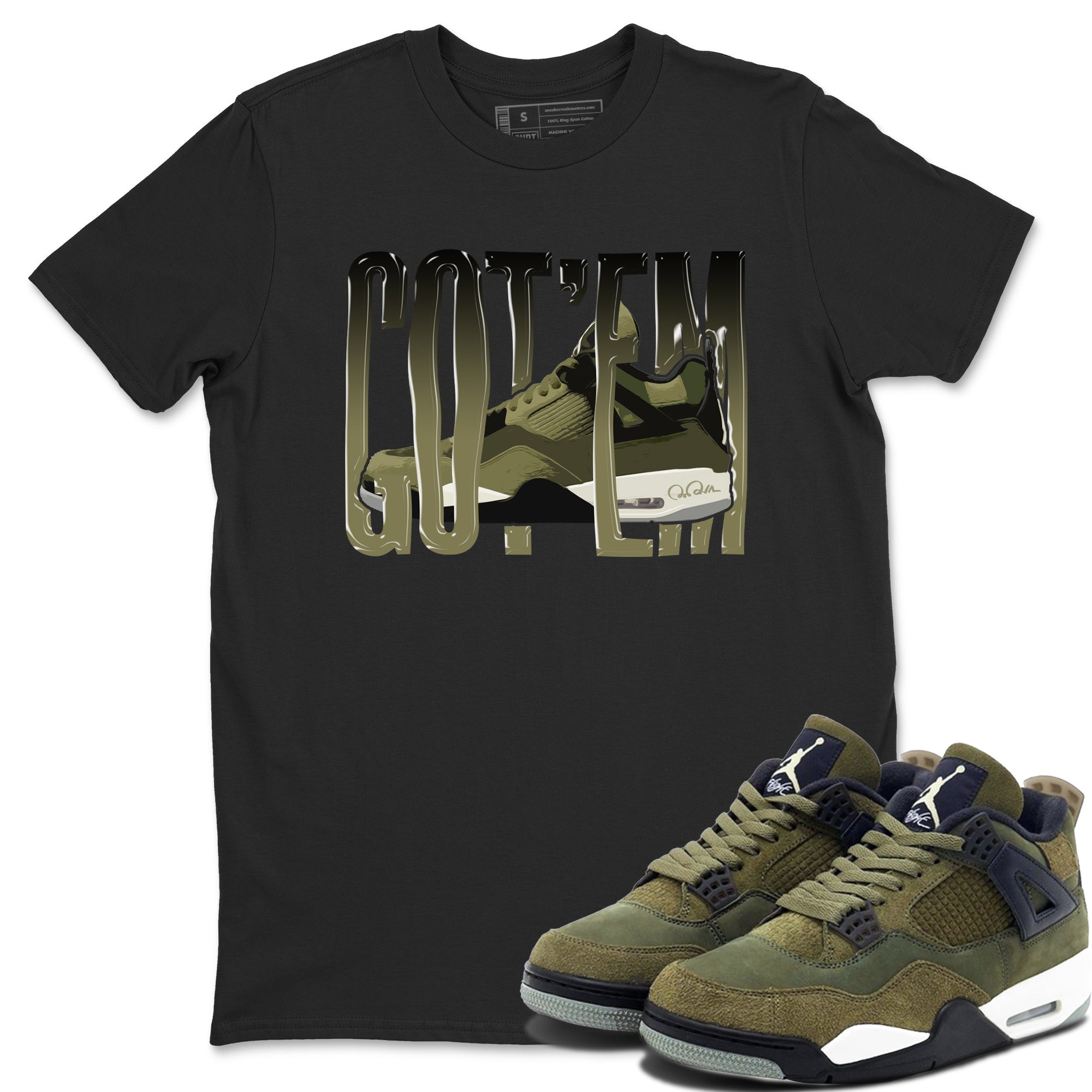 Air Jordan 4 Medium Olive shirt to match jordans streetwear brand Wiggling Gotem sneaker tees AJ4Medium Olive Drip Gear Zone Unisex Black 1 T-Shirt