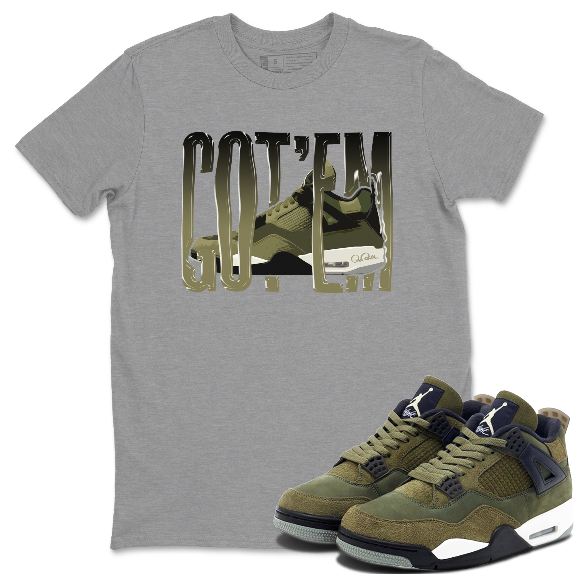 Air Jordan 4 Medium Olive shirt to match jordans streetwear brand Wiggling Gotem sneaker tees AJ4Medium Olive Drip Gear Zone Unisex Heather Grey 1 T-Shirt