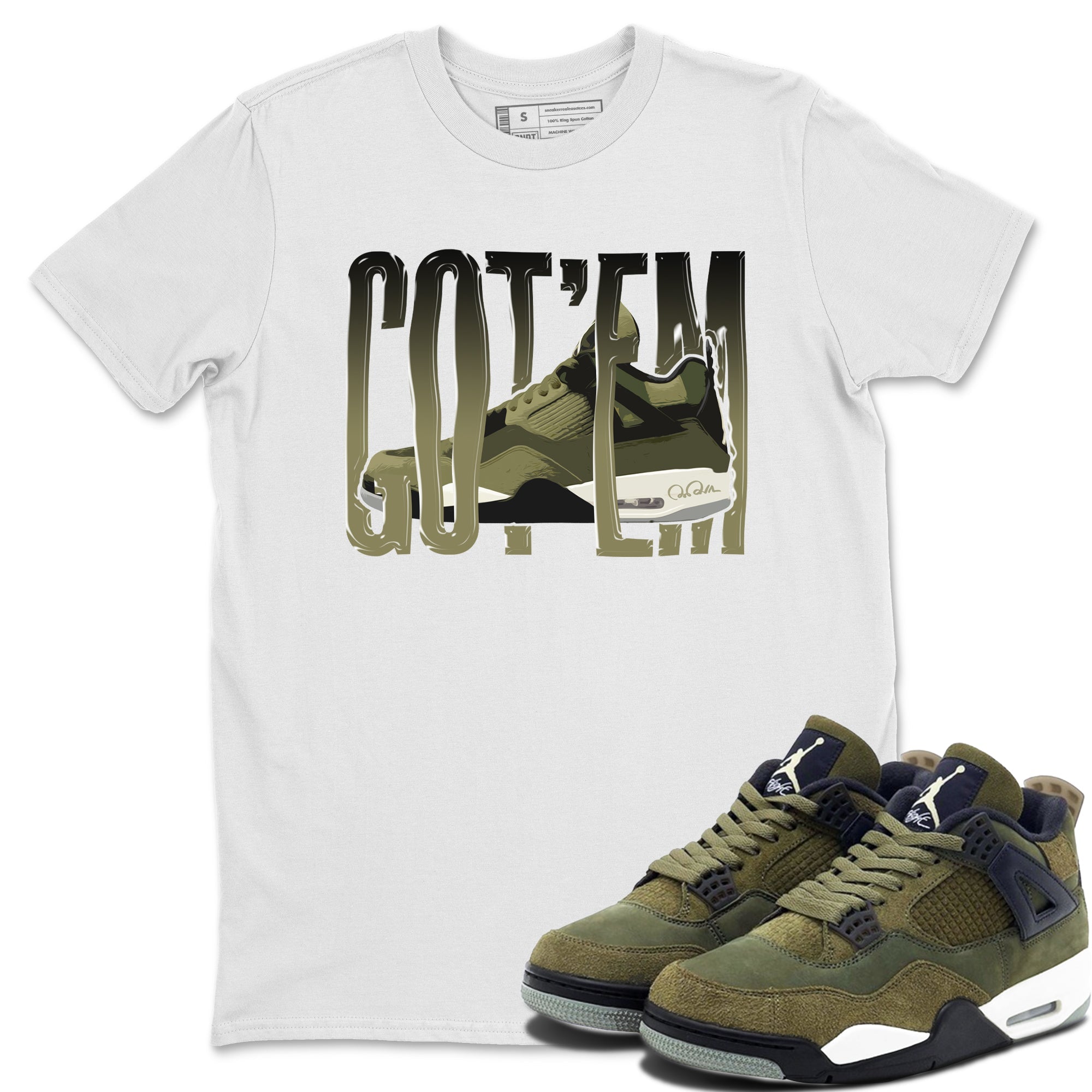Air Jordan 4 Medium Olive shirt to match jordans streetwear brand Wiggling Gotem sneaker tees AJ4Medium Olive Drip Gear Zone Unisex White 1 T-Shirt