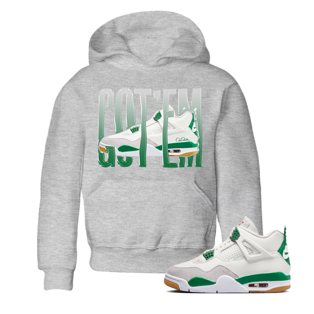 Air Jordan 4 Pine Green Sneaker Match Tees Wiggling Gotem Streetwear Sneaker Shirt AJ4 Pine Green Sneaker Release Tees Kids Shirts Heather Grey 1