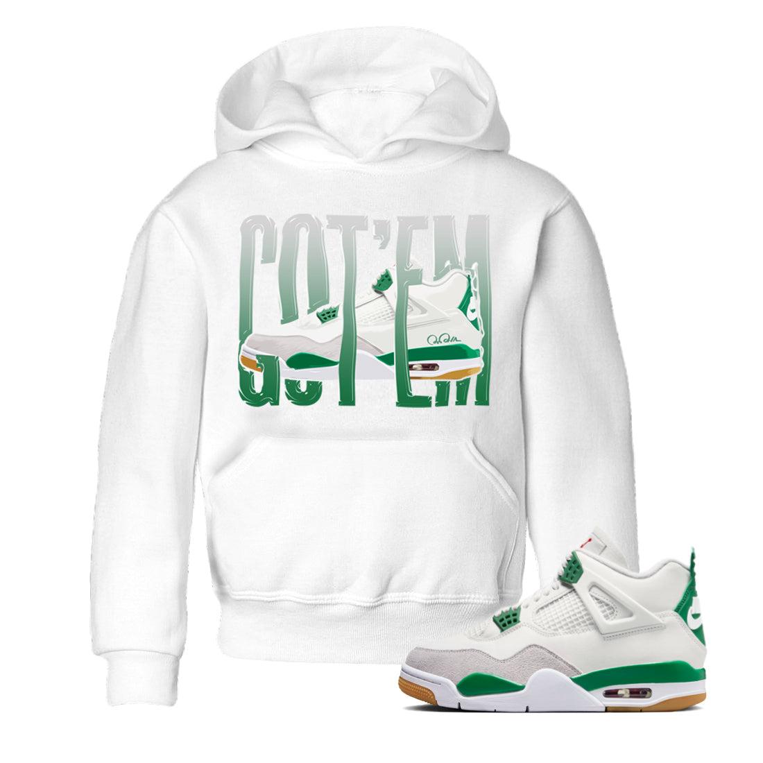 Air Jordan 4 Pine Green Sneaker Match Tees Wiggling Gotem Streetwear Sneaker Shirt AJ4 Pine Green Sneaker Release Tees Kids Shirts White 1