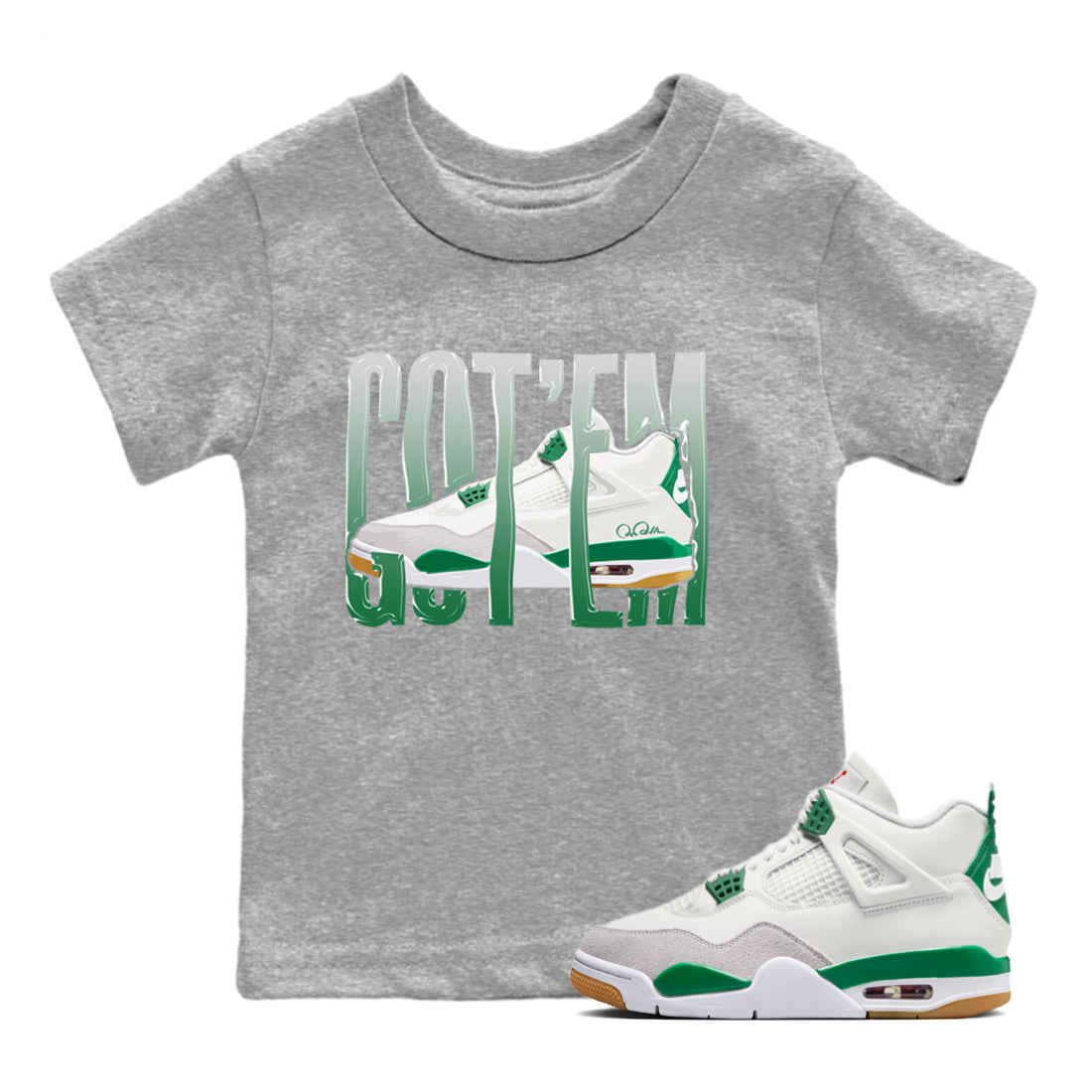Air Jordan 4 Pine Green Wiggling Gotem Baby and Kids Streetwear Sneaker Shirt AJ4 Pine Green Kids Streetwear Sneaker Shirt Size Chart