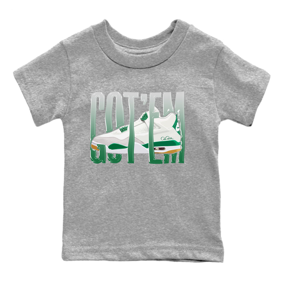 Air Jordan 4 Pine Green Sneaker Match Tees Wiggling Gotem Streetwear Sneaker Shirt AJ4 Pine Green Sneaker Release Tees Kids Shirts Heather Grey 2