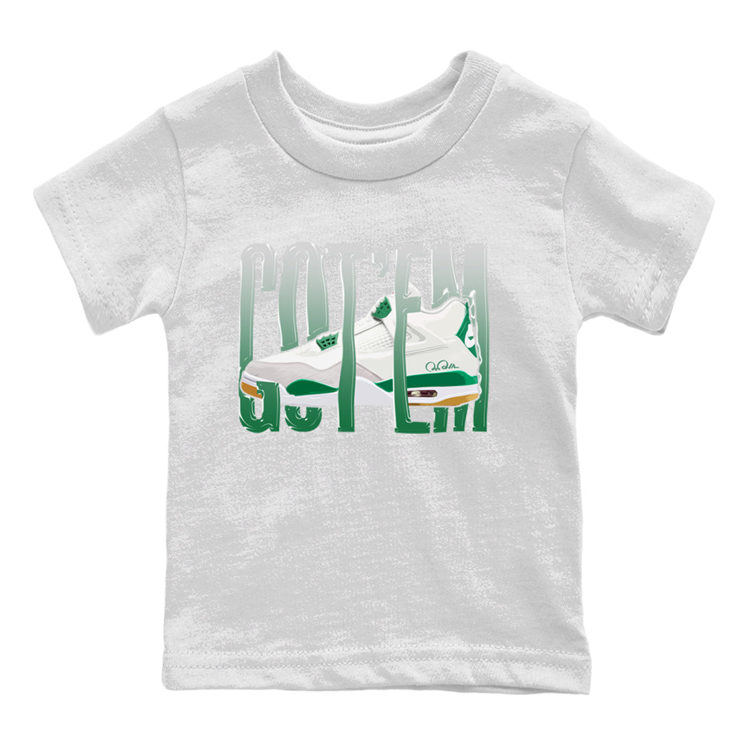 Air Jordan 4 Pine Green Sneaker Match Tees Wiggling Gotem Streetwear Sneaker Shirt AJ4 Pine Green Sneaker Release Tees Kids Shirts White 2