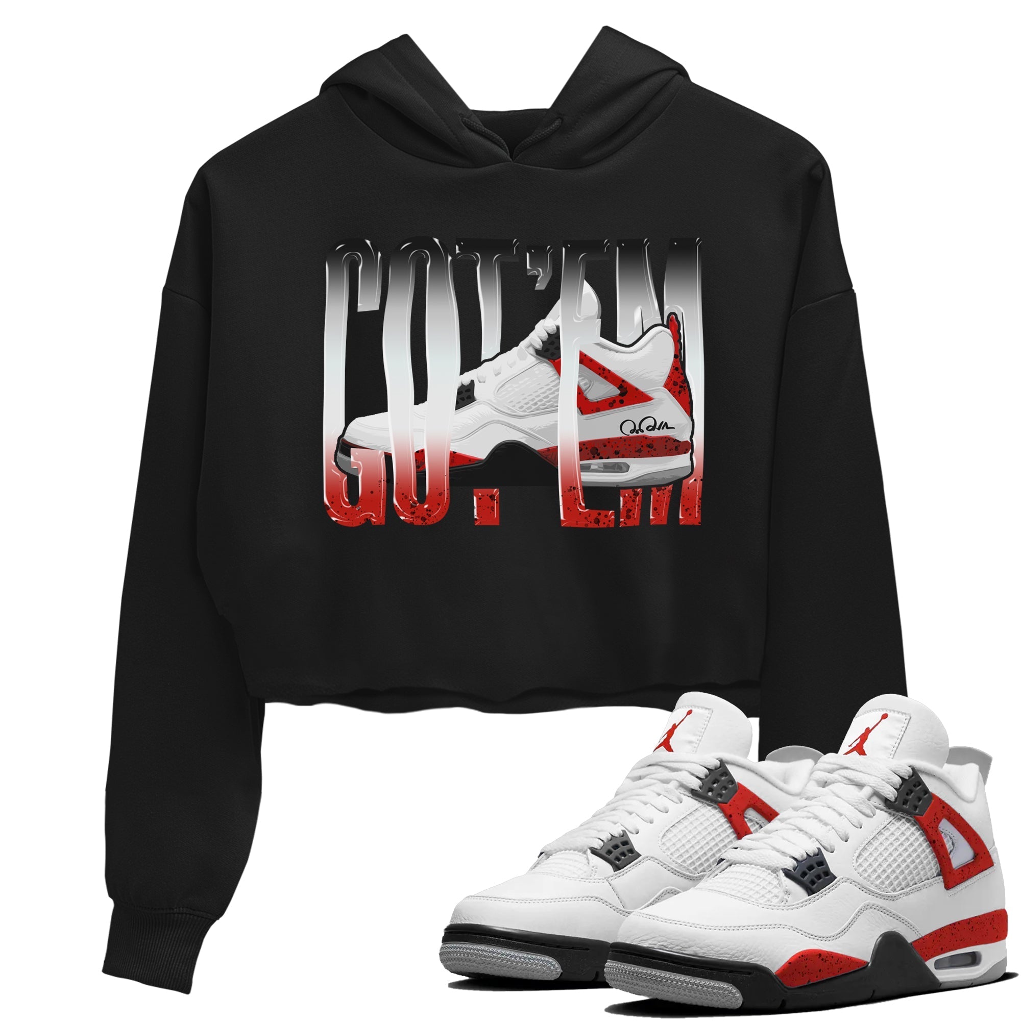 Air Jordan 4 Red Cement Sneaker Match Tees Wiggling Gotem Streetwear Sneaker Shirt AJ4 Retro OG Red Cement Sneaker Release Tees Women's Shirts Black 1