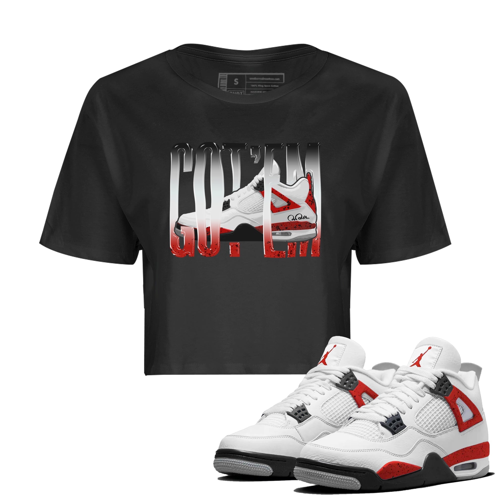 Air Jordan 4 Red Cement Sneaker Match Tees Wiggling Gotem Streetwear Sneaker Shirt AJ4 Retro OG Red Cement Sneaker Release Tees Women's Shirts Black 1