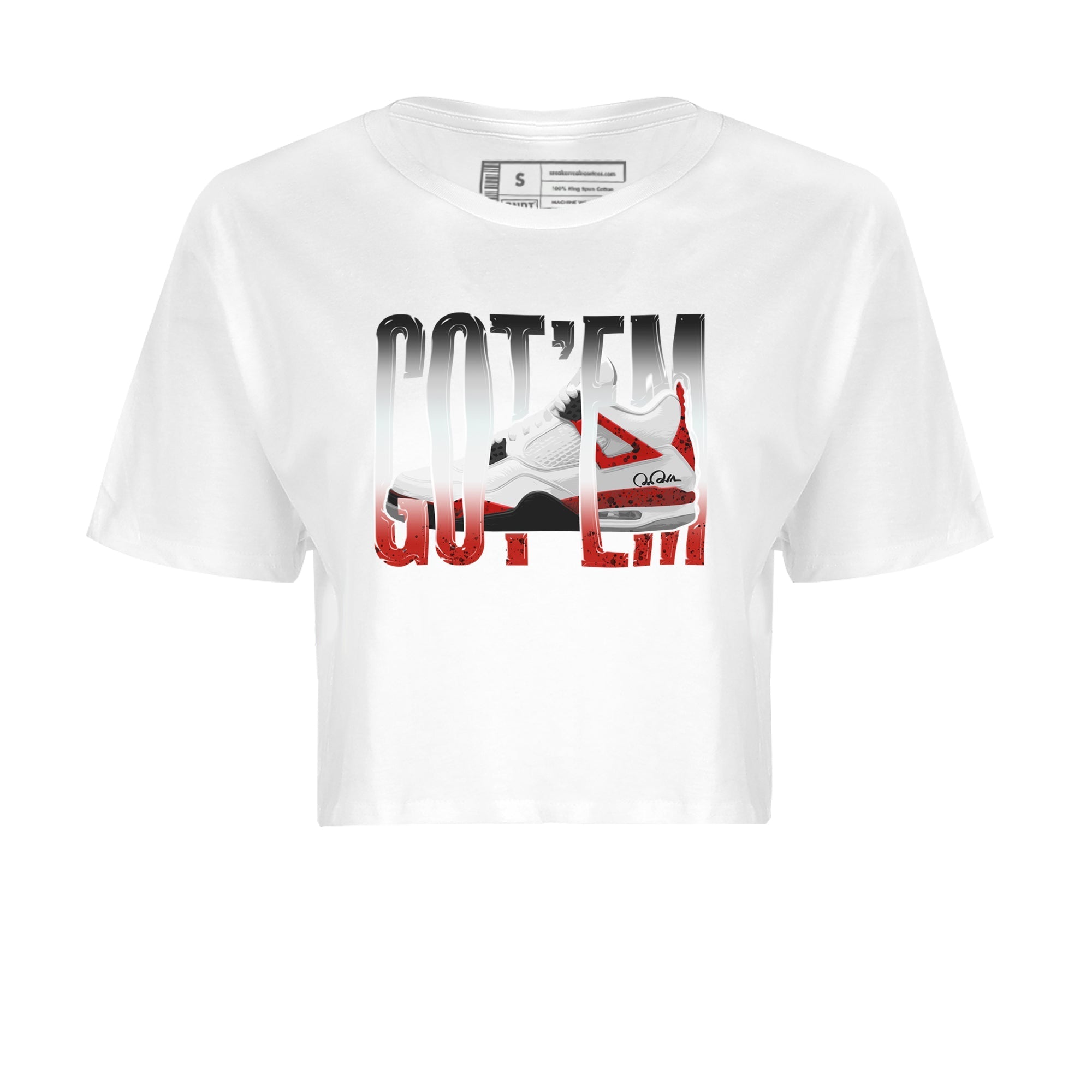 Air Jordan 4 Red Cement Sneaker Match Tees Wiggling Gotem Streetwear Sneaker Shirt AJ4 Retro OG Red Cement Sneaker Release Tees Women's Shirts White 2