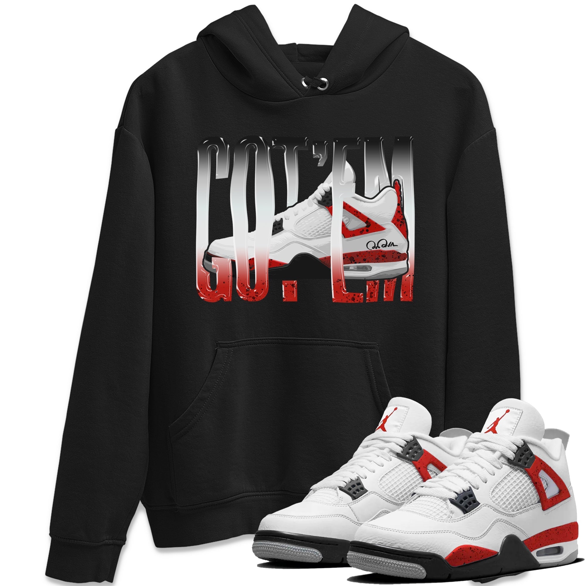 Air Jordan 4 Red Cement Sneaker Match Tees Wiggling Gotem Streetwear Sneaker Shirt AJ4 Retro OG Red Cement Sneaker Release Tees Unisex Shirts Black 1