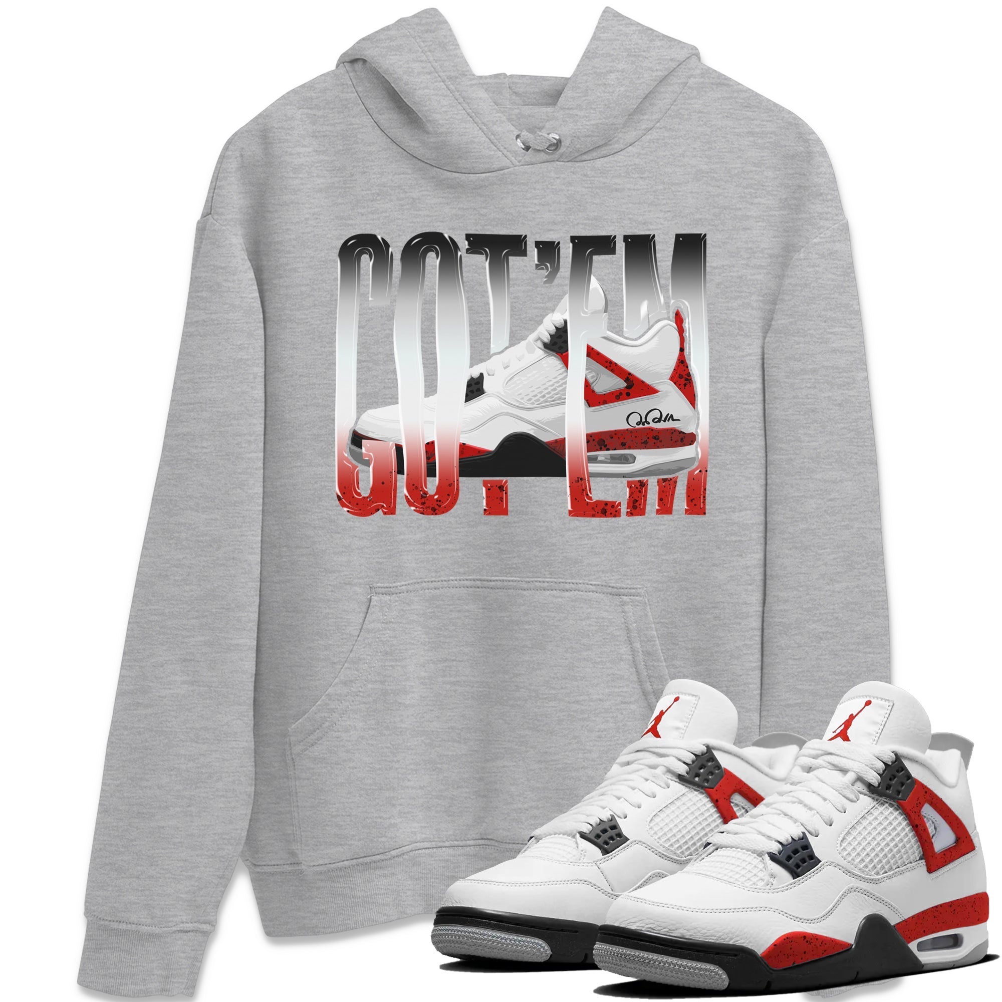 Air Jordan 4 Red Cement Sneaker Match Tees Wiggling Gotem Streetwear Sneaker Shirt AJ4 Retro OG Red Cement Sneaker Release Tees Unisex Shirts Heather Grey 1