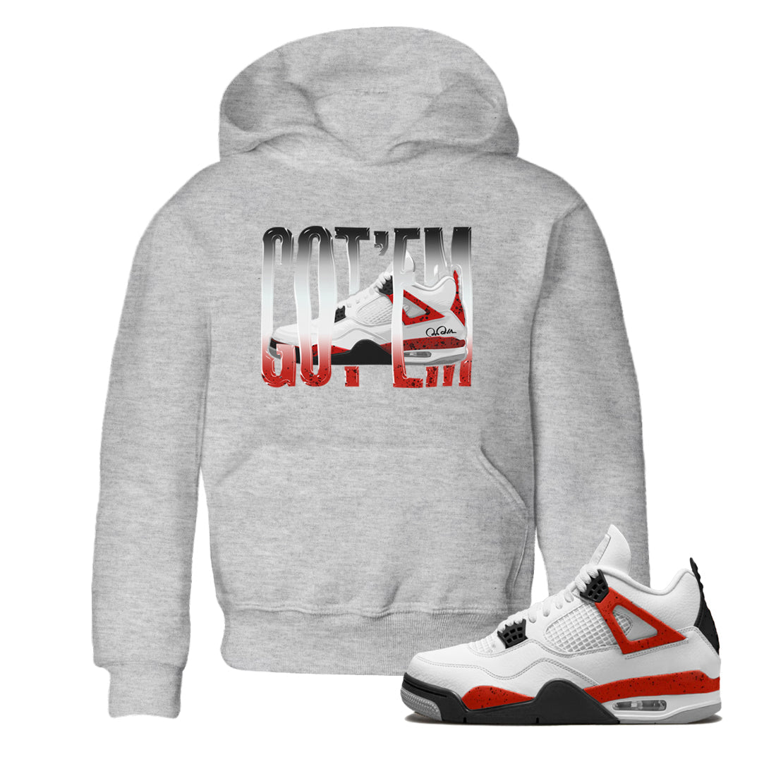 Air Jordan 4 Red Cement Sneaker Match Tees Wiggling Gotem Streetwear Sneaker Shirt AJ4 Retro OG Red Cement Sneaker Release Tees Kids Shirts Heather Grey 1