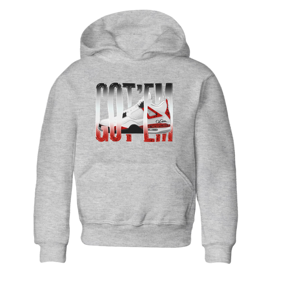 Air Jordan 4 Red Cement Sneaker Match Tees Wiggling Gotem Streetwear Sneaker Shirt AJ4 Retro OG Red Cement Sneaker Release Tees Kids Shirts Heather Grey 2