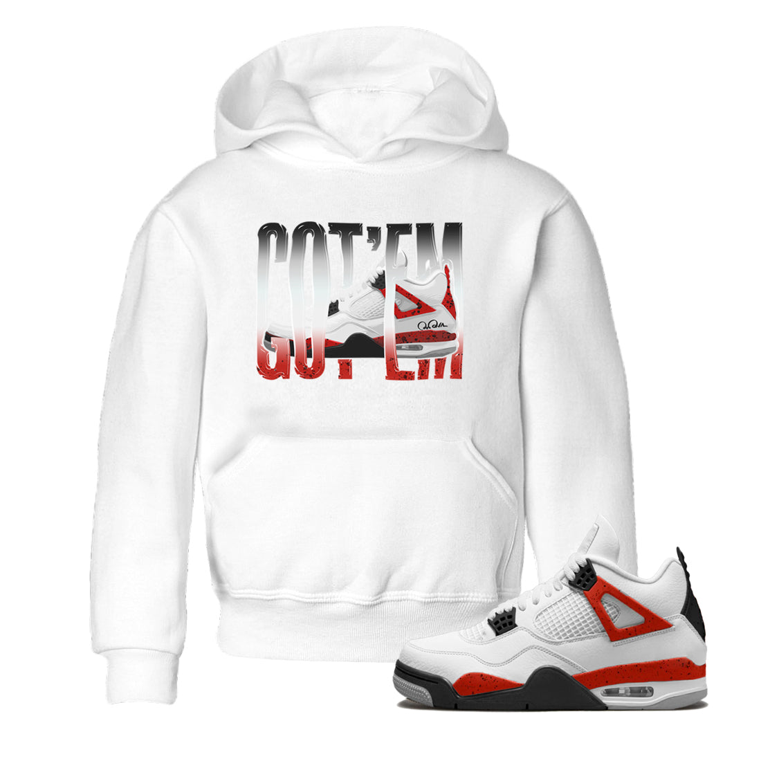 Air Jordan 4 Red Cement Sneaker Match Tees Wiggling Gotem Streetwear Sneaker Shirt AJ4 Retro OG Red Cement Sneaker Release Tees Kids Shirts White 1