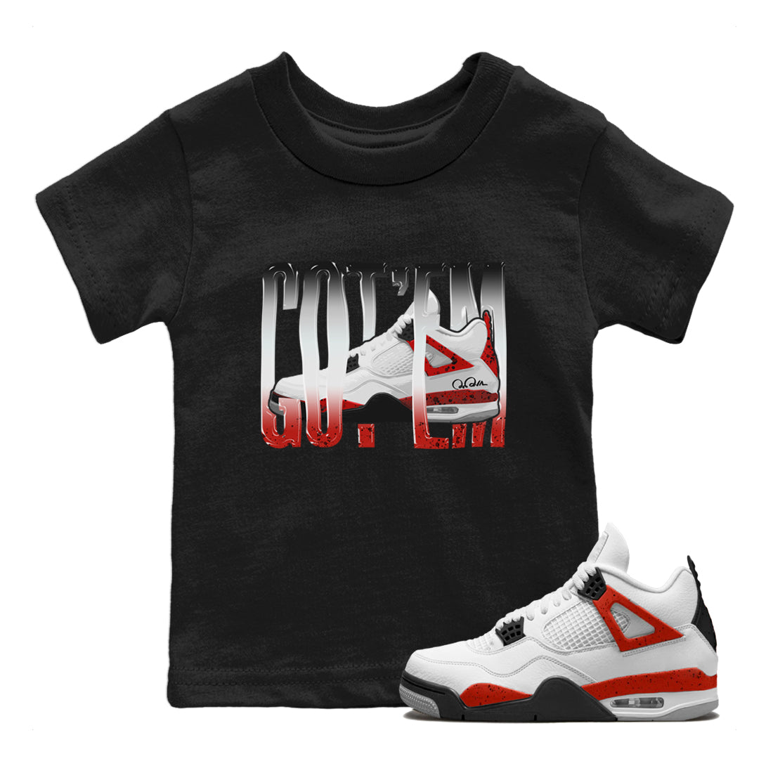 Air Jordan 4 Red Cement Sneaker Match Tees Wiggling Gotem Streetwear Sneaker Shirt AJ4 Retro OG Red Cement Sneaker Release Tees Kids Shirts Black 1