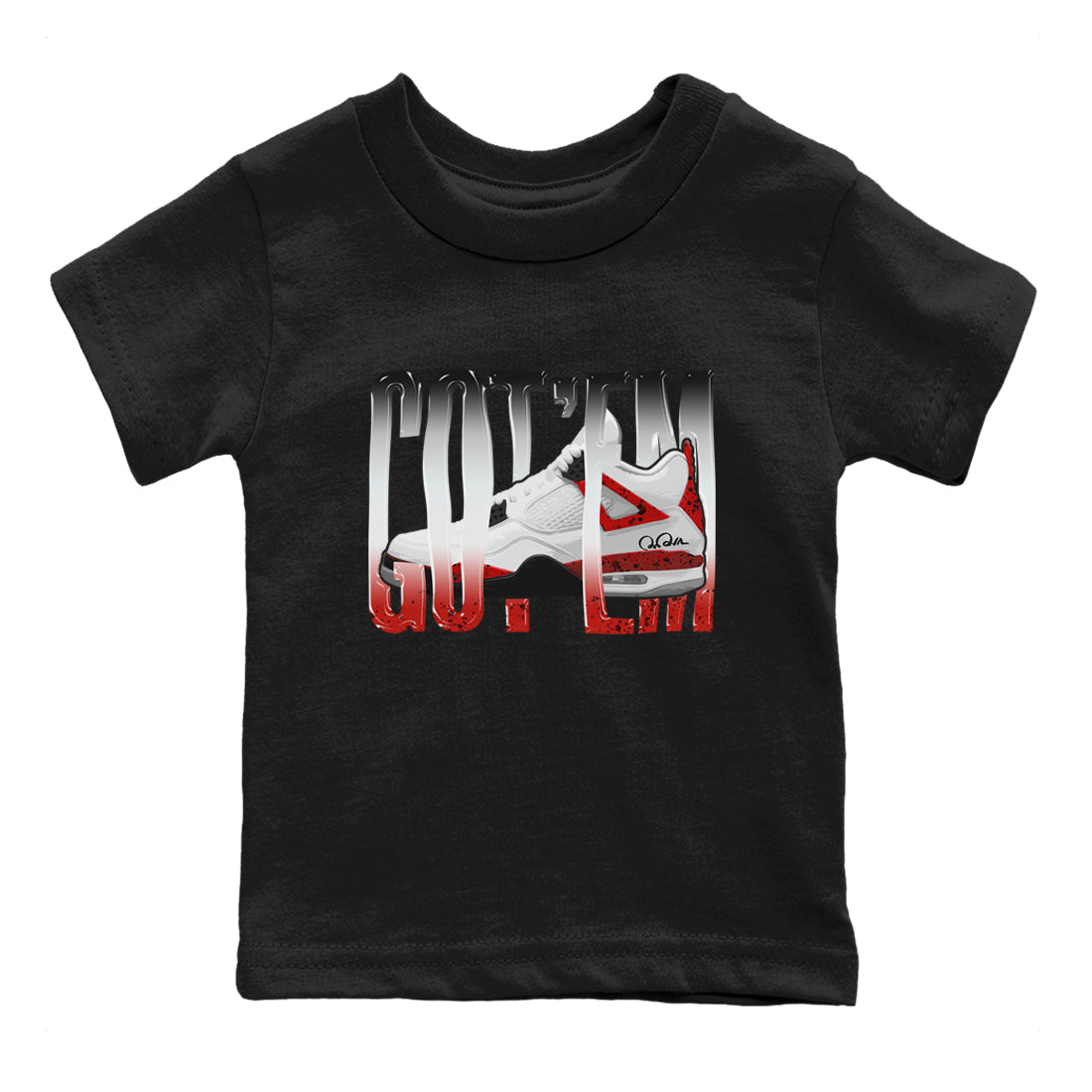 Air Jordan 4 Red Cement Sneaker Match Tees Wiggling Gotem Streetwear Sneaker Shirt AJ4 Retro OG Red Cement Sneaker Release Tees Kids Shirts Black 2