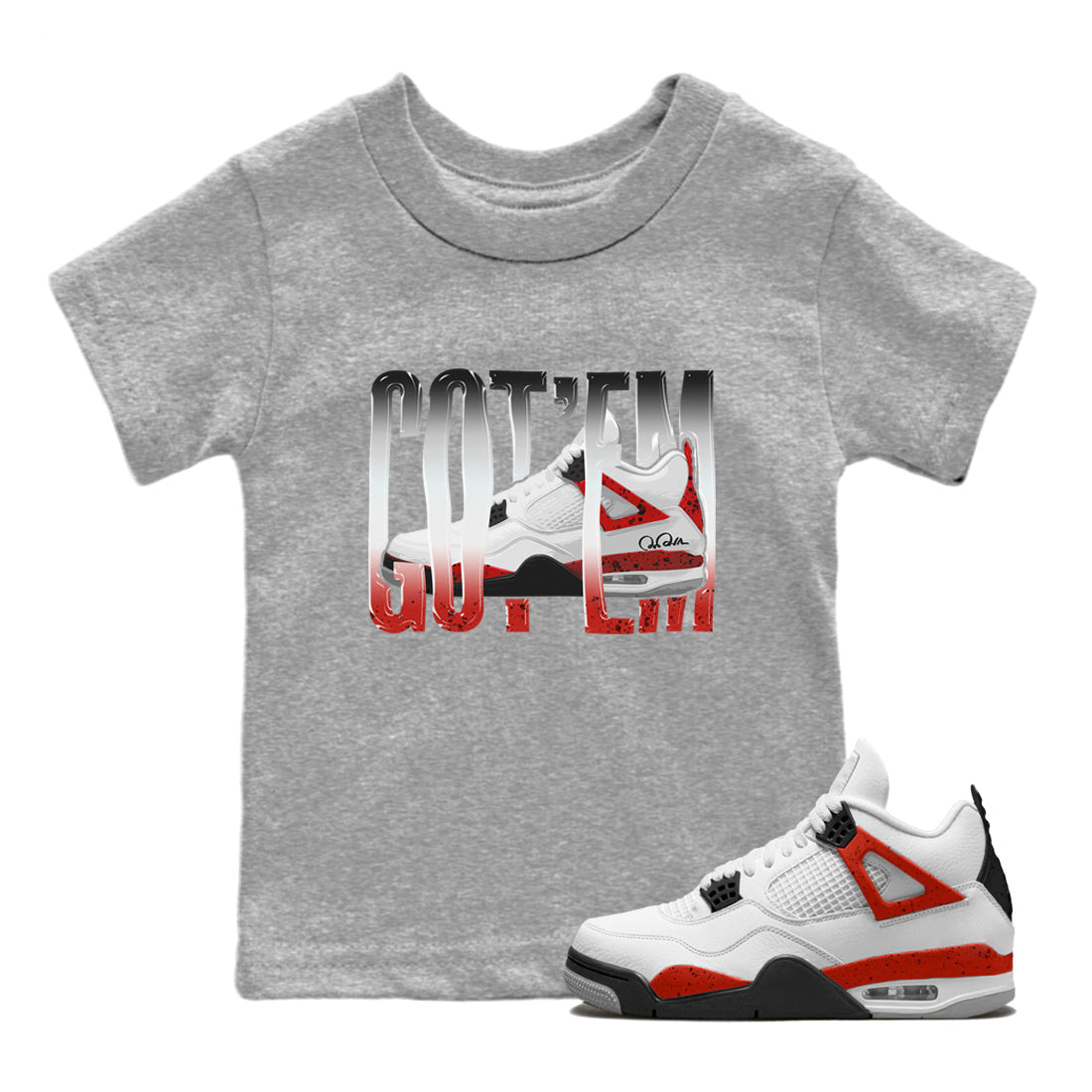 Air Jordan 4 Red Cement Wiggling Gotem Baby and Kids Streetwear Sneaker Shirt AJ4 Retro OG Red Cement Kids Streetwear Sneaker Shirt Size Chart