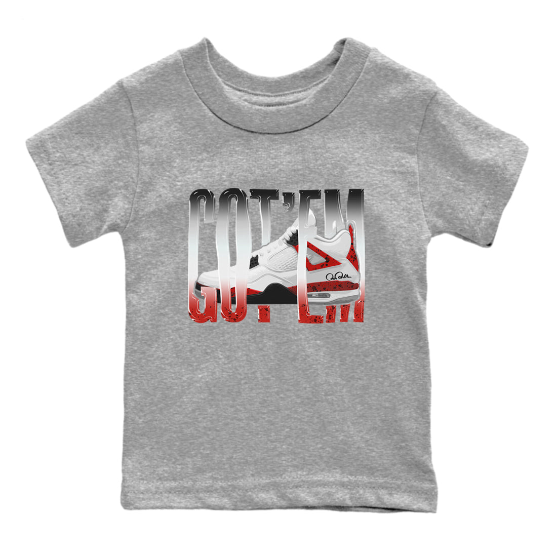 Air Jordan 4 Red Cement Sneaker Match Tees Wiggling Gotem Streetwear Sneaker Shirt AJ4 Retro OG Red Cement Sneaker Release Tees Kids Shirts Heather Grey 2