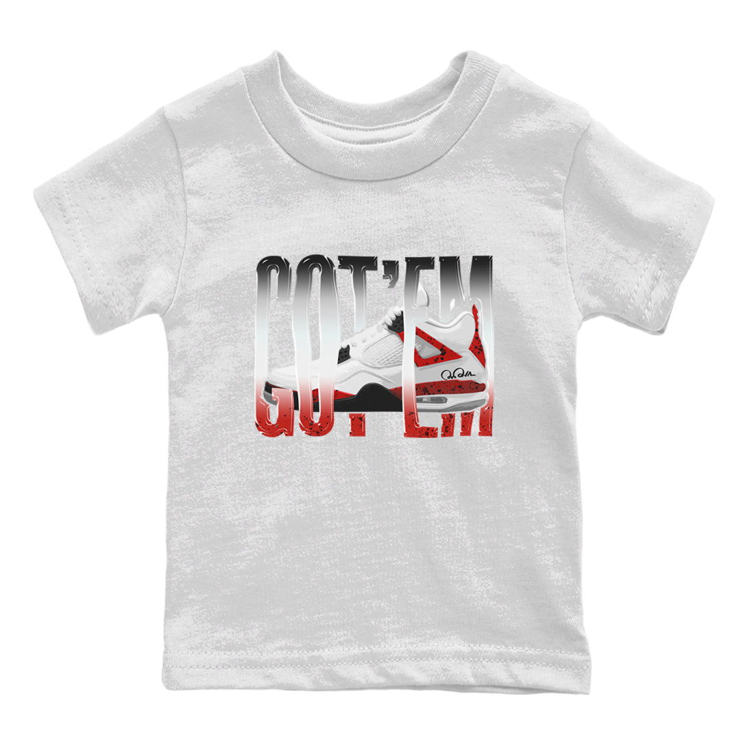 Air Jordan 4 Red Cement Sneaker Match Tees Wiggling Gotem Streetwear Sneaker Shirt AJ4 Retro OG Red Cement Sneaker Release Tees Kids Shirts White 2