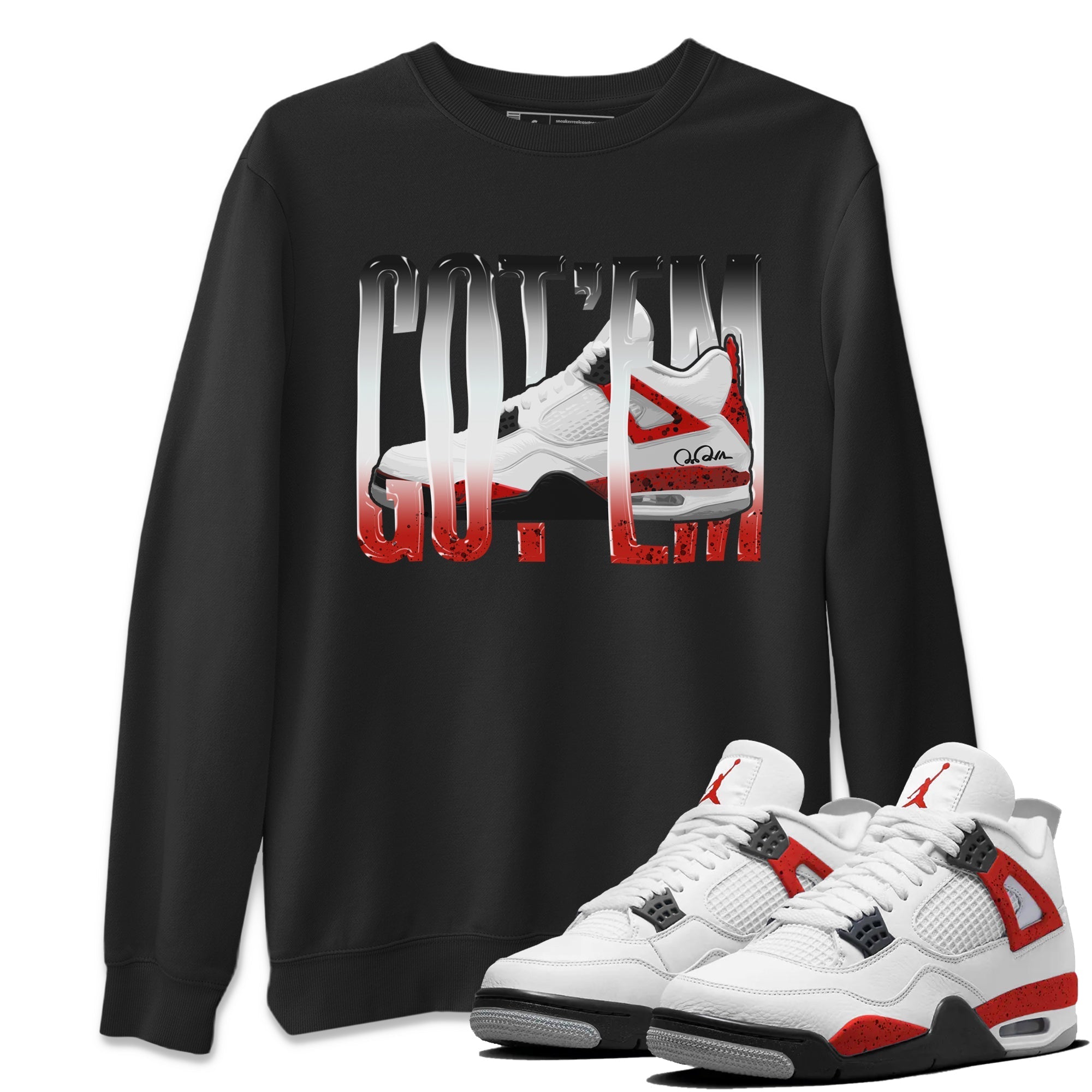 Air Jordan 4 Red Cement Sneaker Match Tees Wiggling Gotem Streetwear Sneaker Shirt AJ4 Retro OG Red Cement Sneaker Release Tees Unisex Shirts Black 1