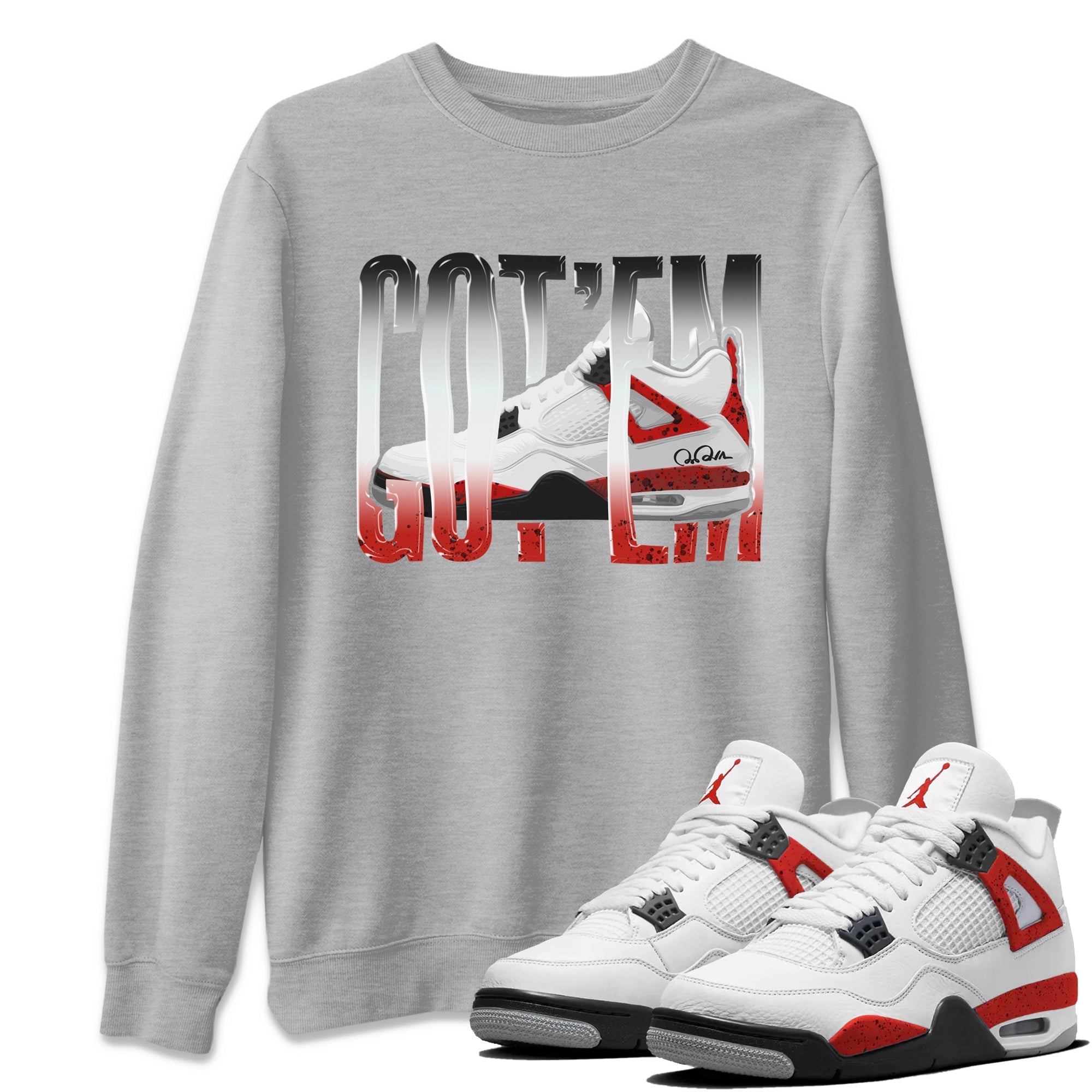 Air Jordan 4 Red Cement Sneaker Match Tees Wiggling Gotem Streetwear Sneaker Shirt AJ4 Retro OG Red Cement Sneaker Release Tees Unisex Shirts Heather Grey 1