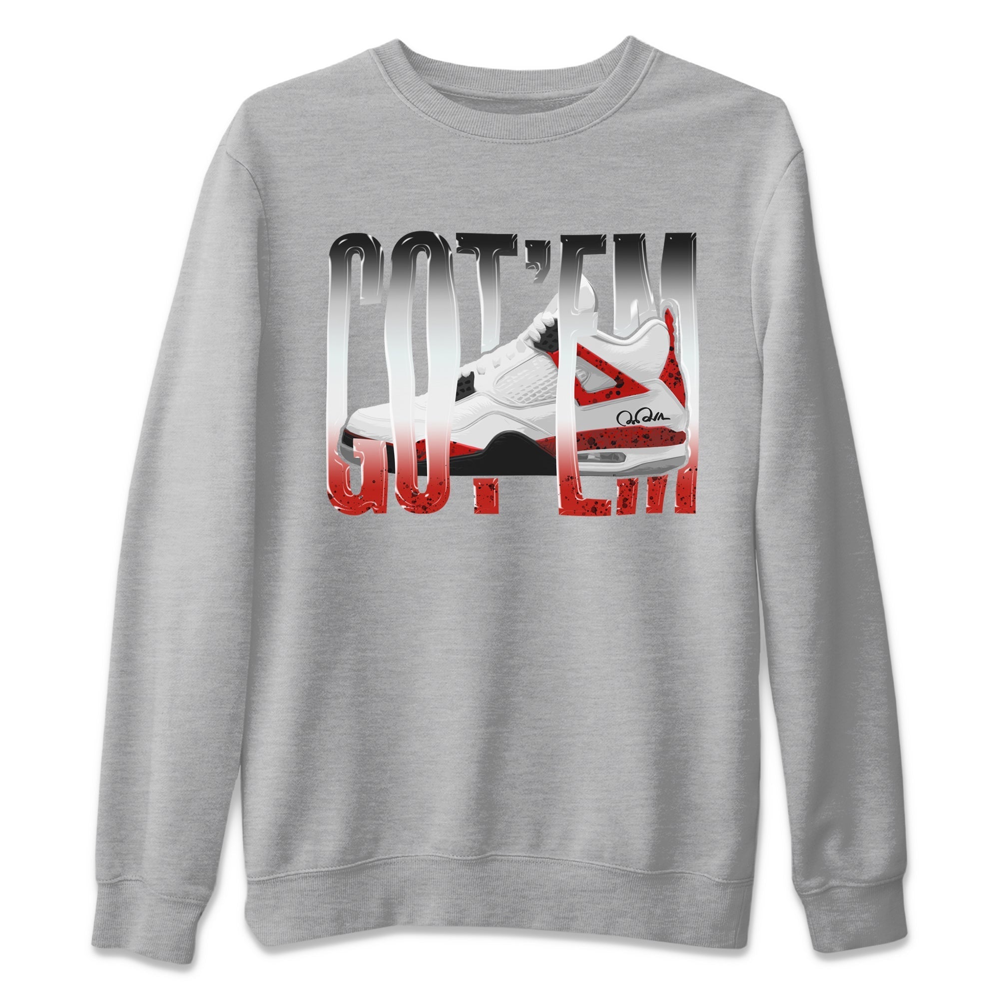 Air Jordan 4 Red Cement Sneaker Match Tees Wiggling Gotem Streetwear Sneaker Shirt AJ4 Retro OG Red Cement Sneaker Release Tees Unisex Shirts Heather Grey 2