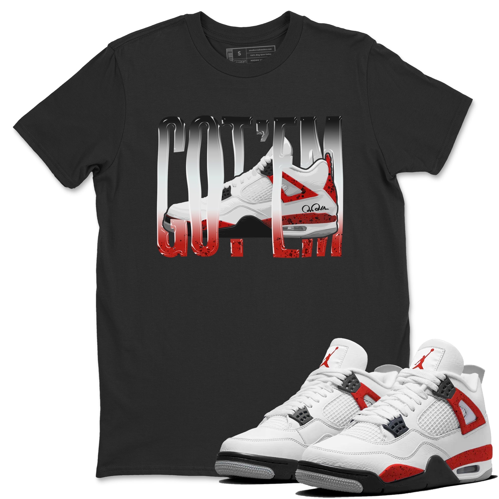Air Jordan 4 Red Cement Sneaker Match Tees Wiggling Gotem Streetwear Sneaker Shirt AJ4 Retro OG Red Cement Sneaker Release Tees Unisex Shirts Black 1