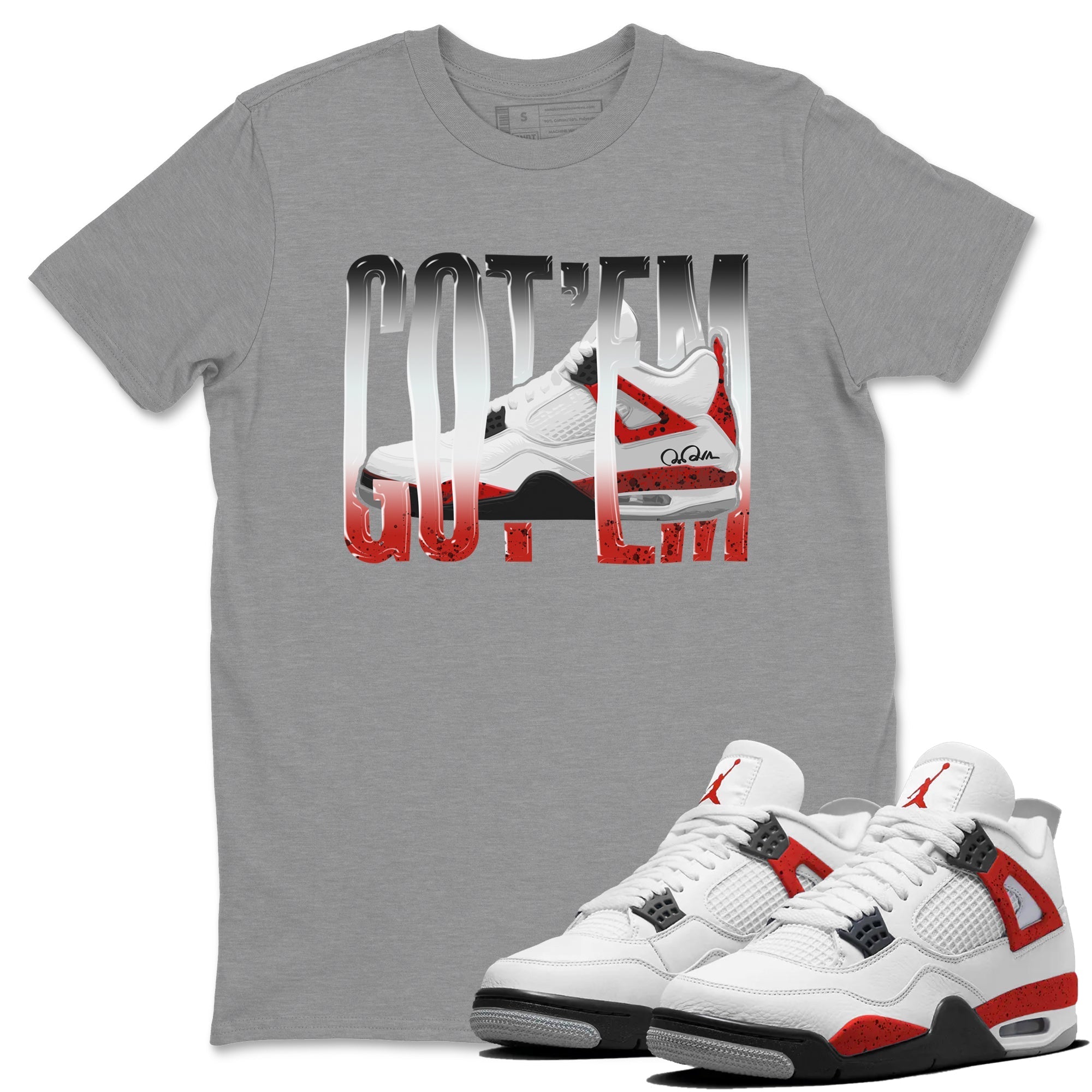 Air Jordan 4 Red Cement Sneaker Match Tees Wiggling Gotem Streetwear Sneaker Shirt AJ4 Retro OG Red Cement Sneaker Release Tees Unisex Shirts Heather Grey 1