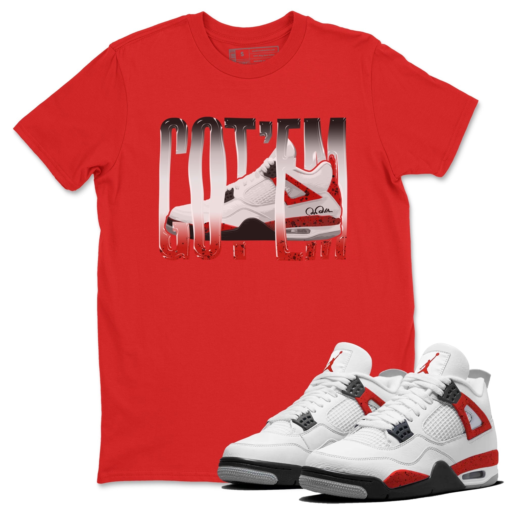 Air Jordan 4 Red Cement Sneaker Match Tees Wiggling Gotem Streetwear Sneaker Shirt AJ4 Retro OG Red Cement Sneaker Release Tees Unisex Shirts Red 1