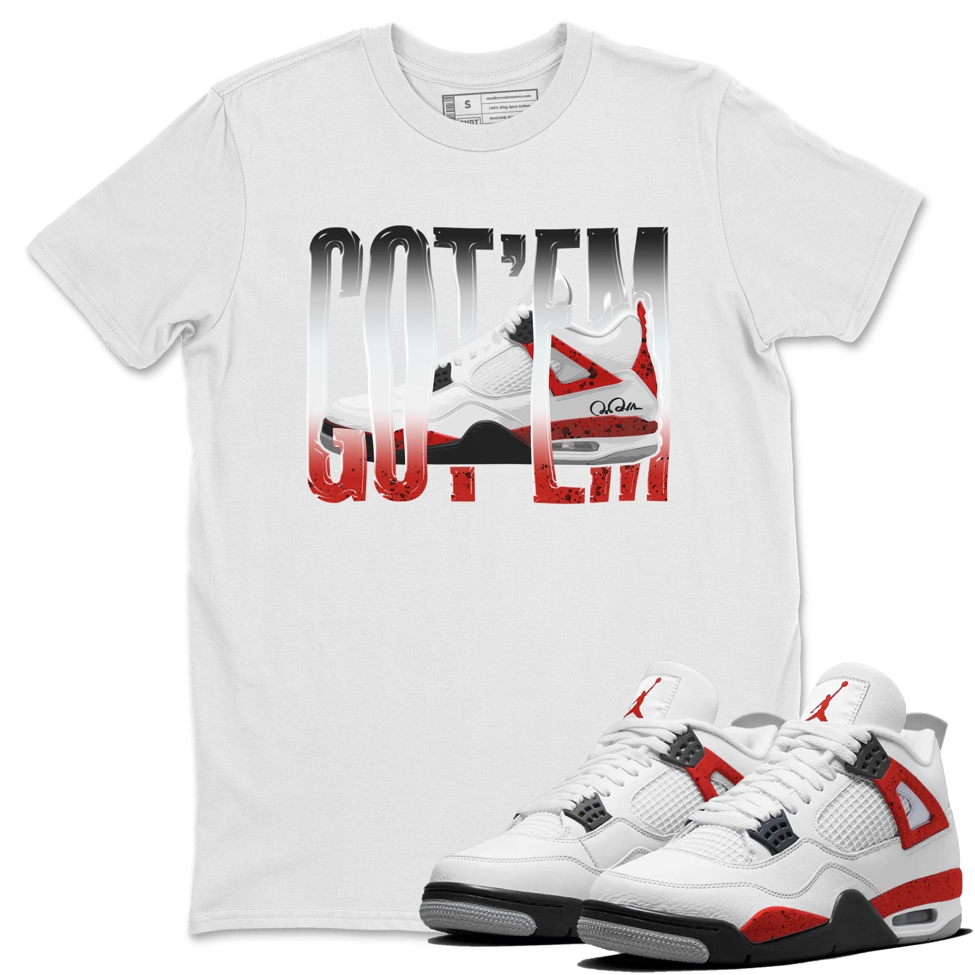 Air Jordan 4 Red Cement Sneaker Match Tees Wiggling Gotem Streetwear Sneaker Shirt AJ4 Retro OG Red Cement Sneaker Release Tees Unisex Shirts White 1
