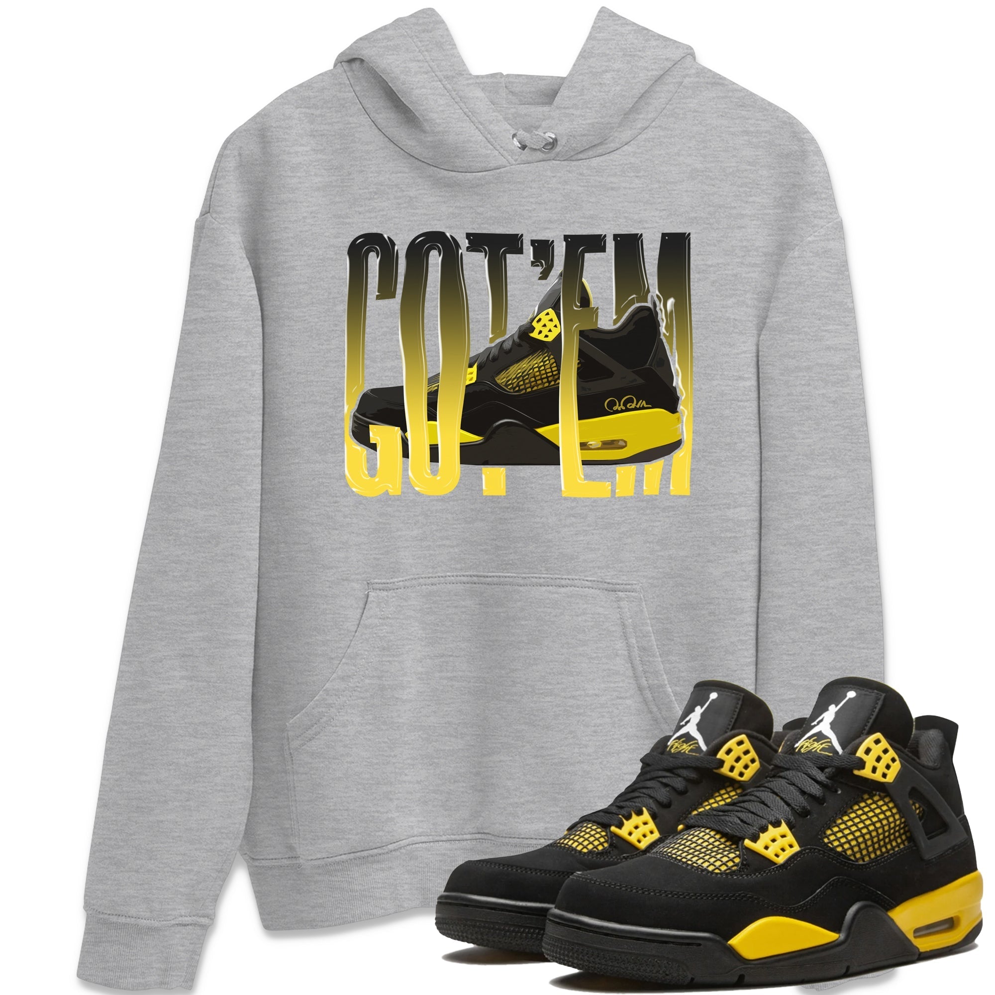 Air Jordan 4 Thunder Sneaker Match Tees Wiggling gotem Streetwear Sneaker Shirt AJ4 Thunder Jumpman Sneaker Release Tees Unisex Shirts Heather Grey 1