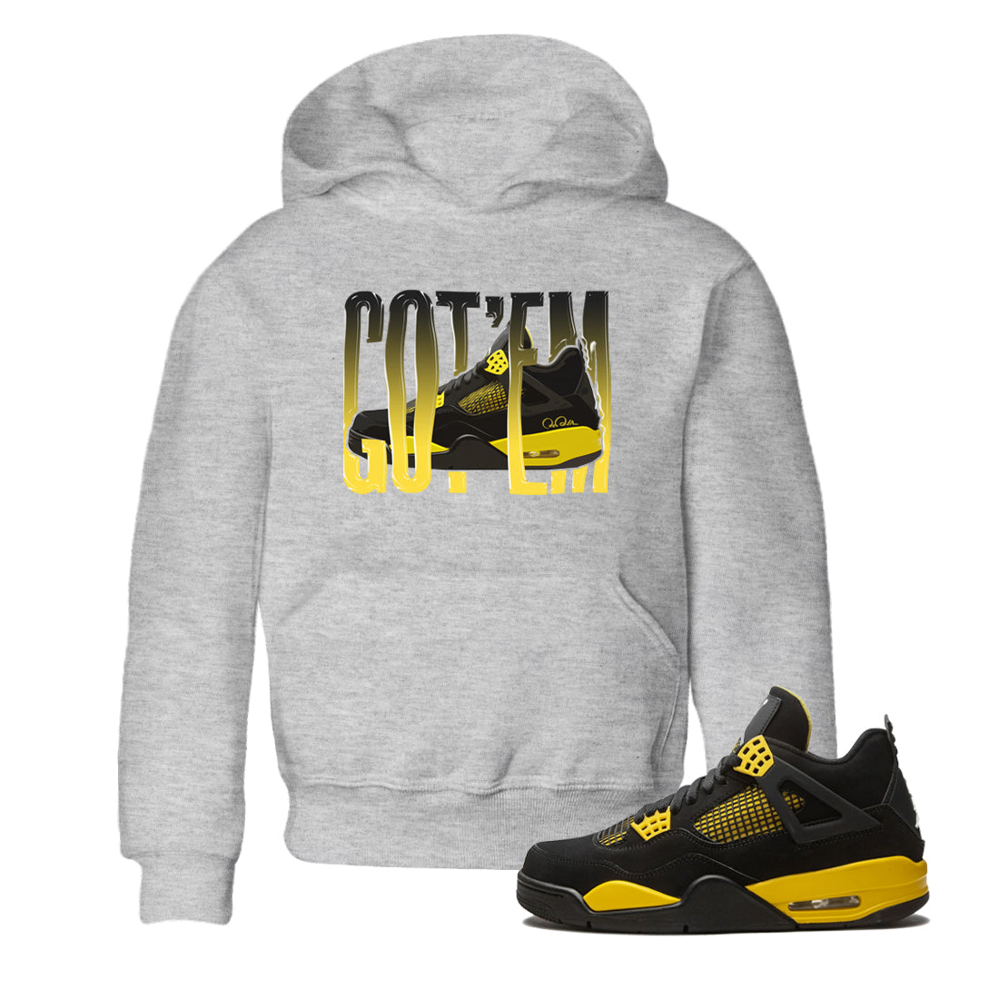 Air Jordan 4 Thunder Sneaker Match Tees Wiggling gotem Streetwear Sneaker Shirt AJ4 Thunder Jumpman Sneaker Release Tees Kids Shirts Heather Grey 1