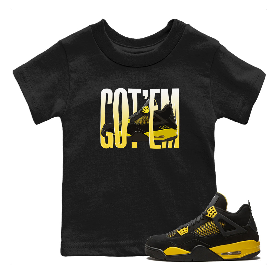 Air Jordan 4 Thunder Sneaker Match Tees Wiggling gotem Streetwear Sneaker Shirt AJ4 Thunder Jumpman Sneaker Release Tees Kids Shirts Black 1
