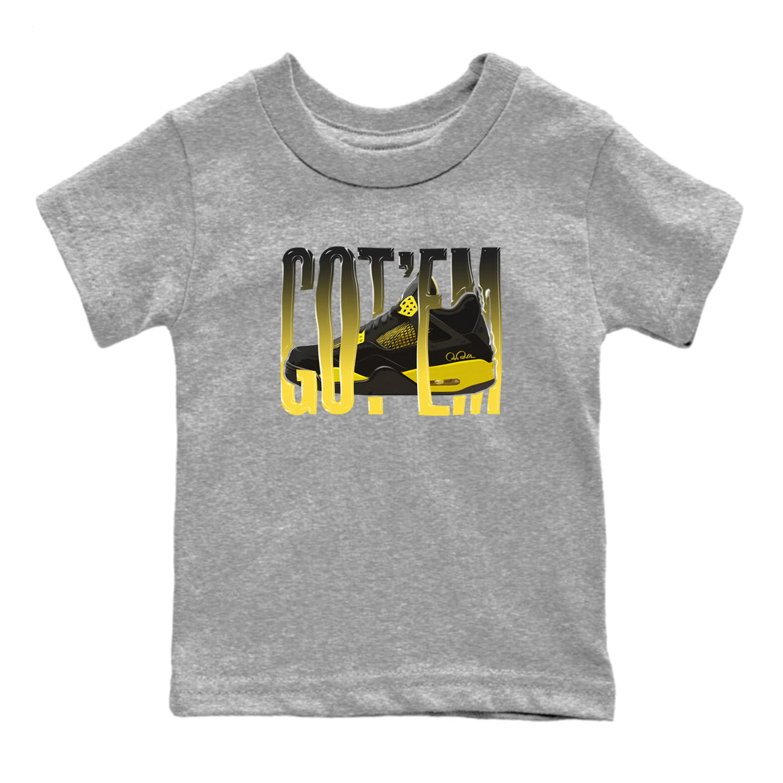 Air Jordan 4 Thunder Sneaker Match Tees Wiggling gotem Streetwear Sneaker Shirt AJ4 Thunder Jumpman Sneaker Release Tees Kids Shirts Heather Grey 2