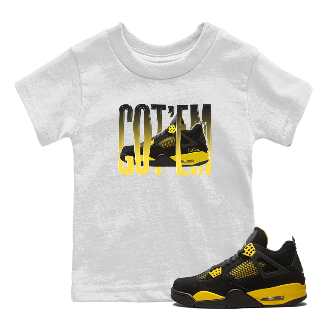 Air Jordan 4 Thunder Sneaker Match Tees Wiggling gotem Streetwear Sneaker Shirt AJ4 Thunder Jumpman Sneaker Release Tees Kids Shirts White 1