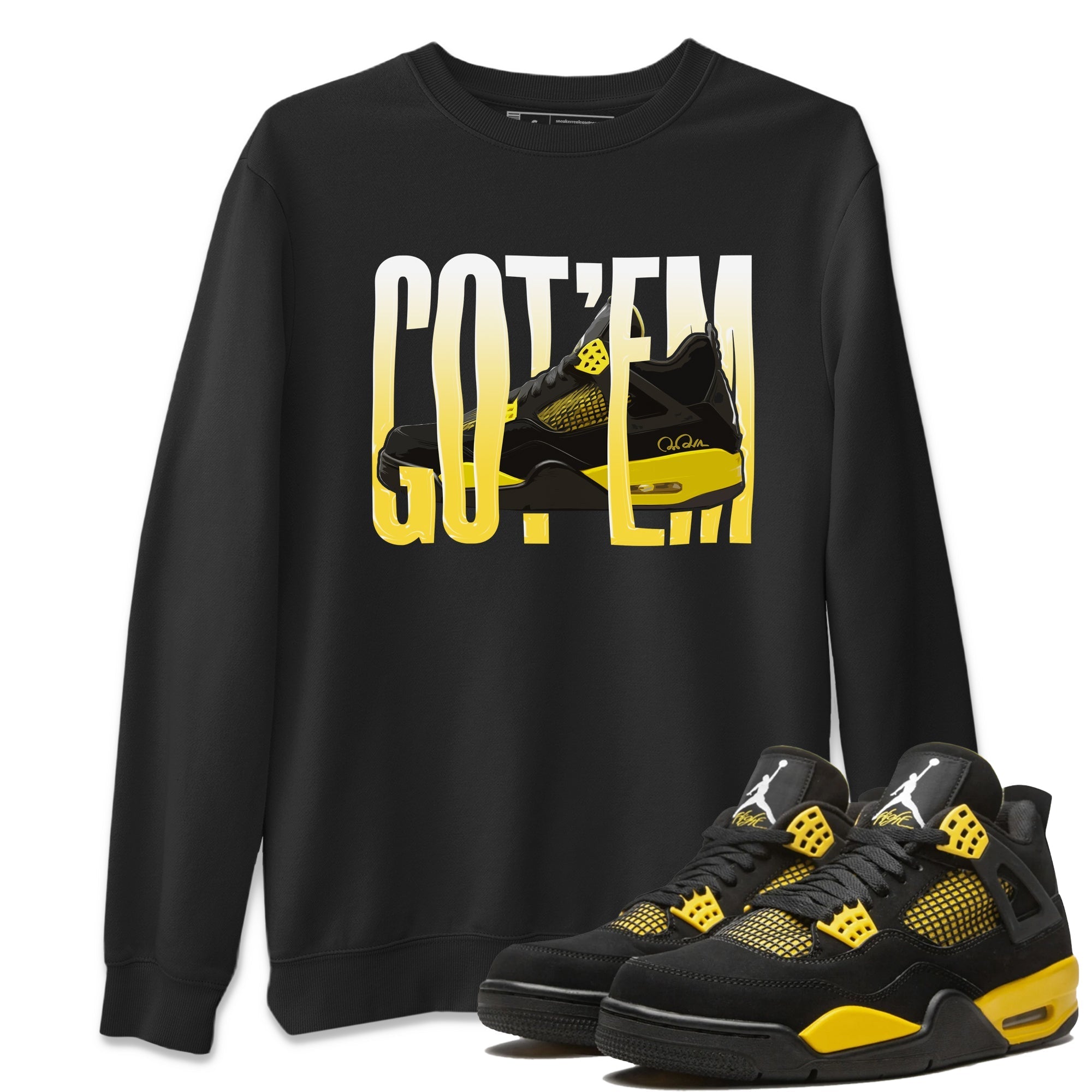 Air Jordan 4 Thunder Wiggling gotem Crew Neck Streetwear Sneaker Shirt AJ4 Thunder JumpmanSneaker T-Shirts Washing and Care Tip