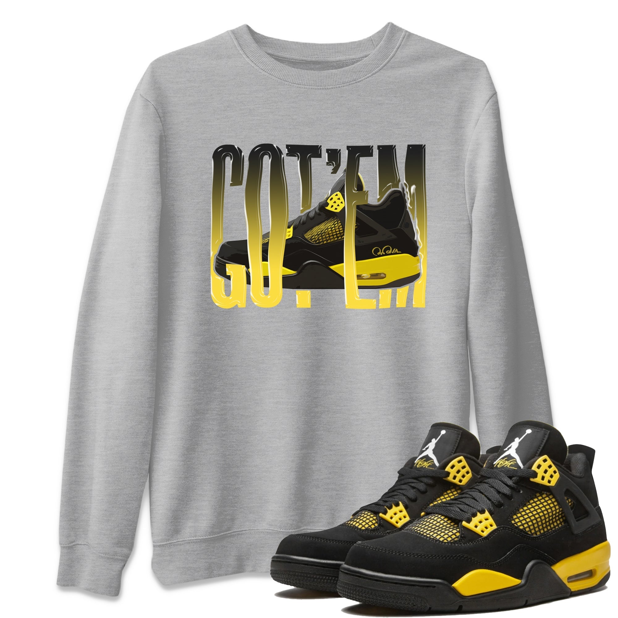 Air Jordan 4 Thunder Sneaker Match Tees Wiggling gotem Streetwear Sneaker Shirt AJ4 Thunder Jumpman Sneaker Release Tees Unisex Shirts Heather Grey 1