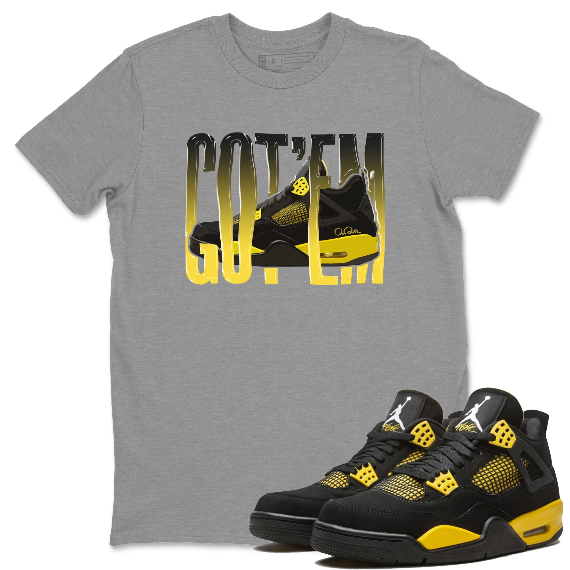 Air Jordan 4 Thunder Wiggling gotem Crew Neck Streetwear Sneaker Shirt AJ4 Thunder JumpmanSneaker T-Shirts Size Chart