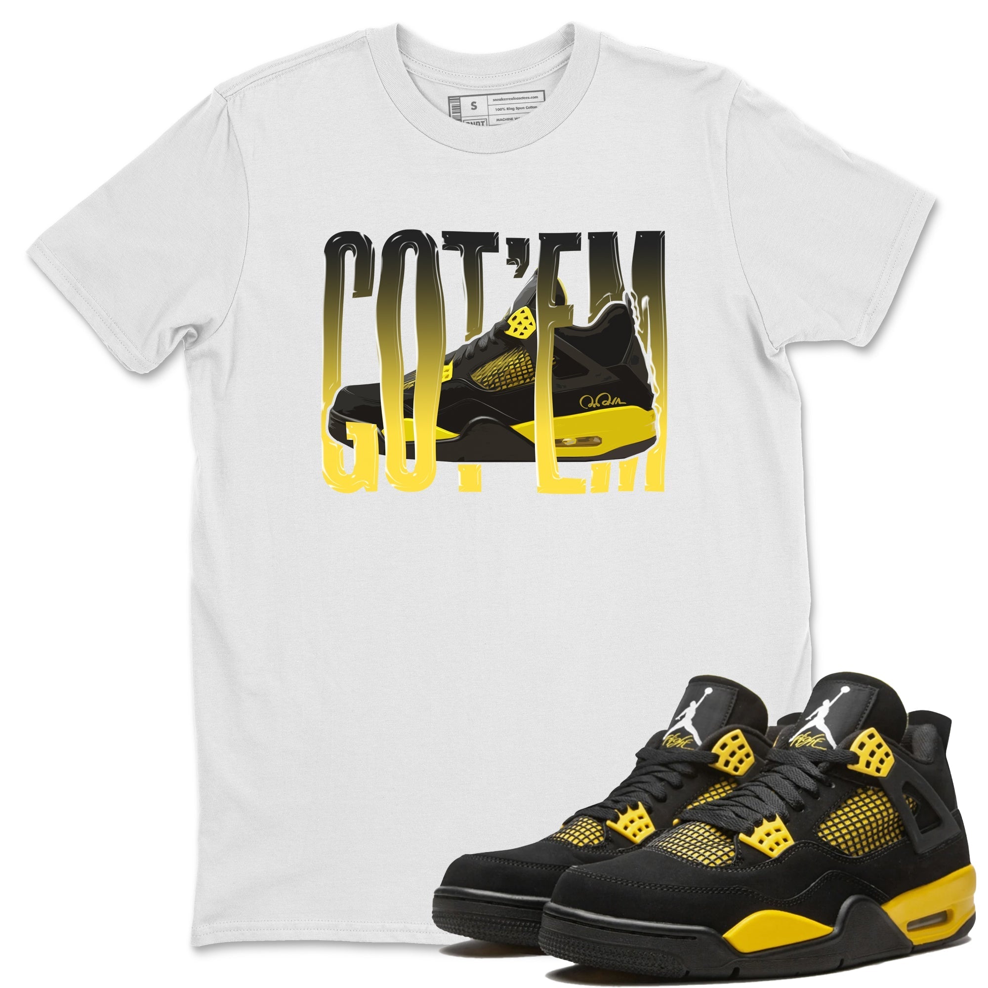Air Jordan 4 Thunder Sneaker Match Tees Wiggling gotem Streetwear Sneaker Shirt AJ4 Thunder Jumpman Sneaker Release Tees Unisex Shirts White 1
