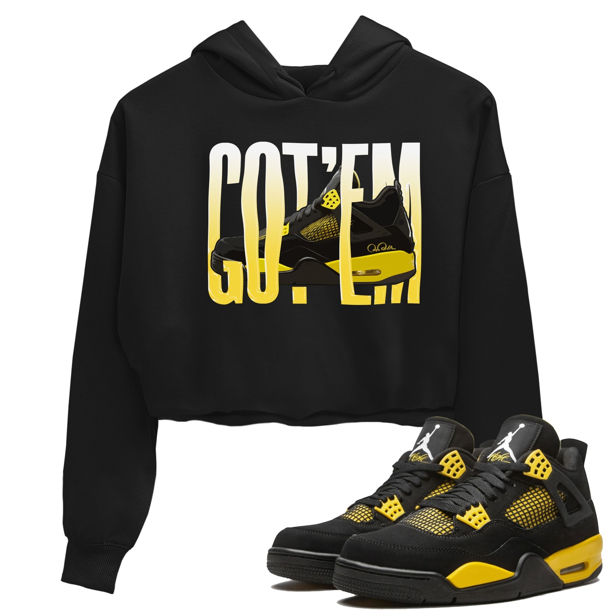 Air Jordan 4 Thunder Sneaker Match Tees Wiggling gotem Streetwear Sneaker Shirt AJ4 Thunder Jumpman Sneaker Release Tees Women's Shirts Black 1