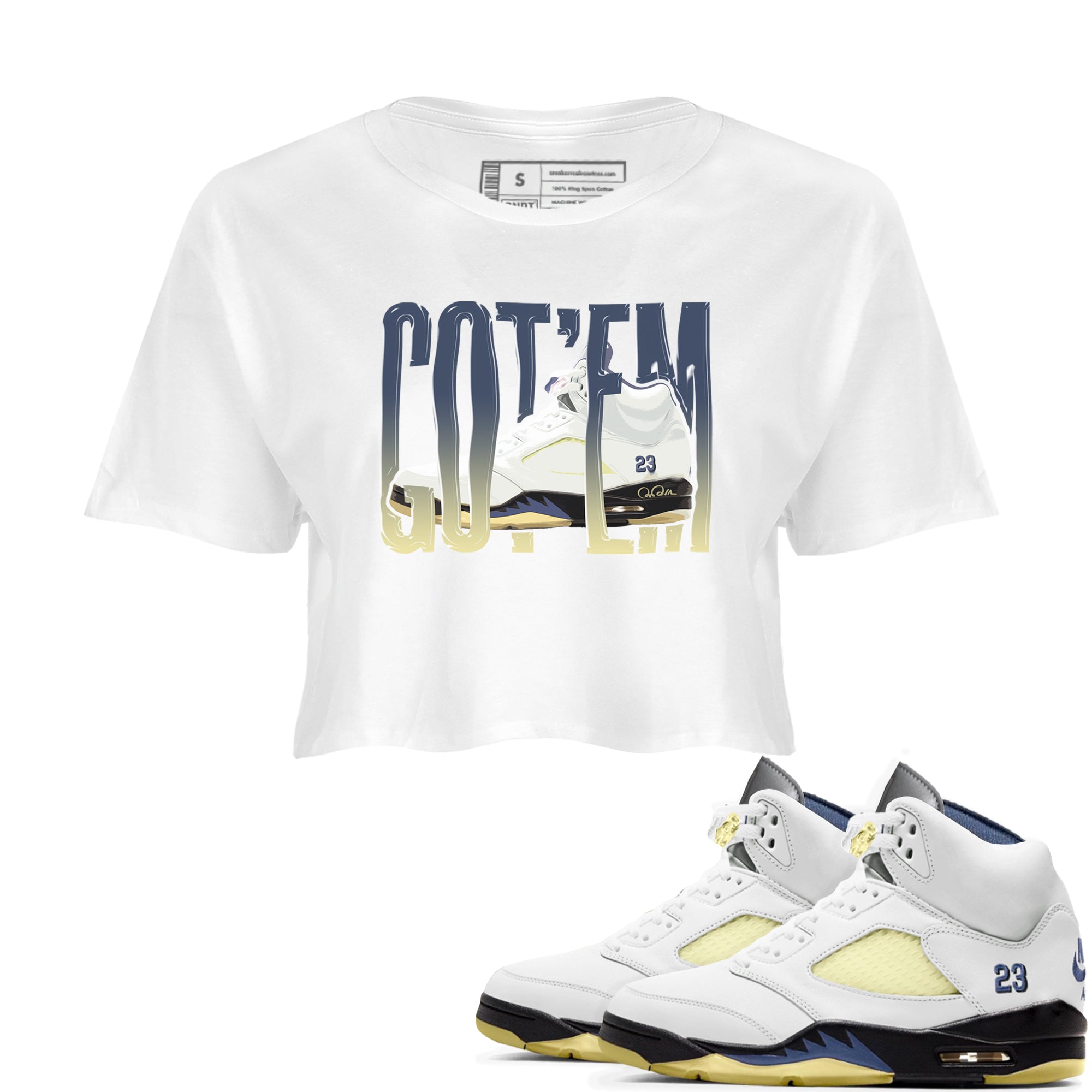 Air Jordan 5 A Ma Maniere x Photon Dust shirt to match jordans Wiggling Gotem sneaker tees Jordan 5 A Ma Maniere "Dawn" Drip Gear Zone White 1 Crop T-Shirt
