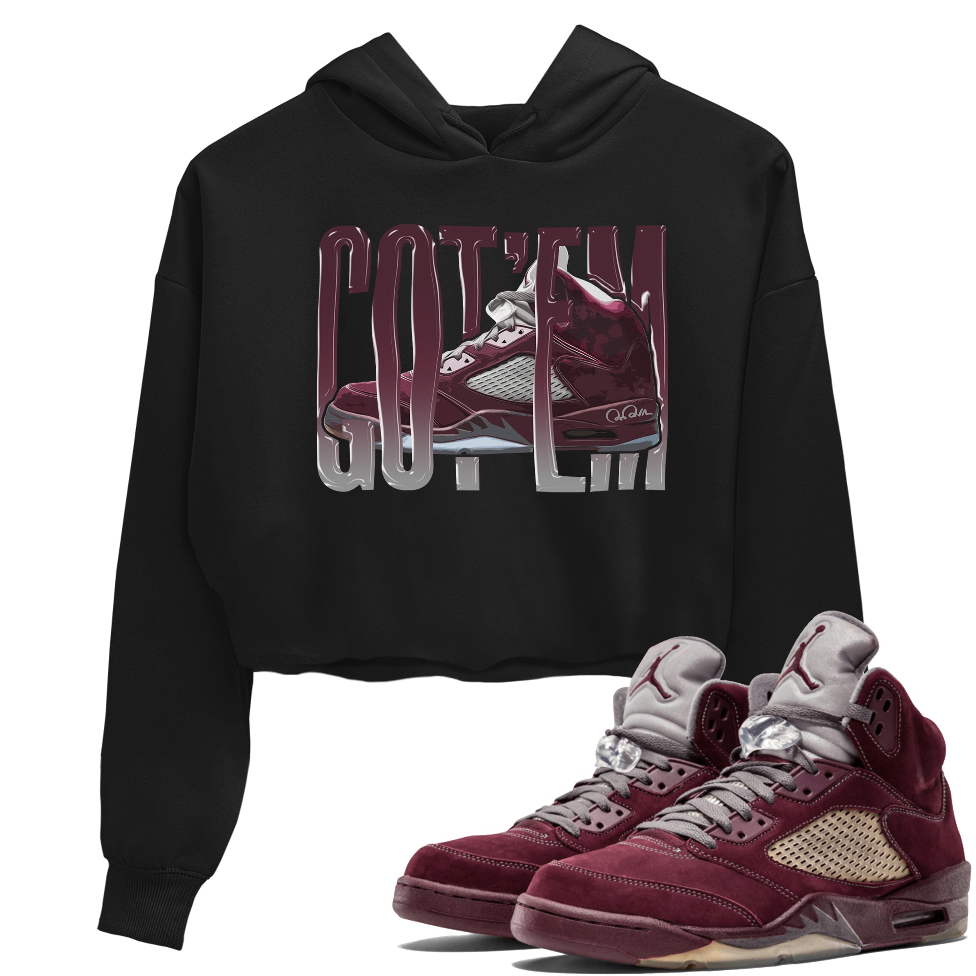 Air Jordan 5 Burgundy Sneaker Match Tees Wiggling Gotem Streetwear Sneaker Shirt AJ5 Burgundy Sneaker Release Tees Women's Shirts Black 1